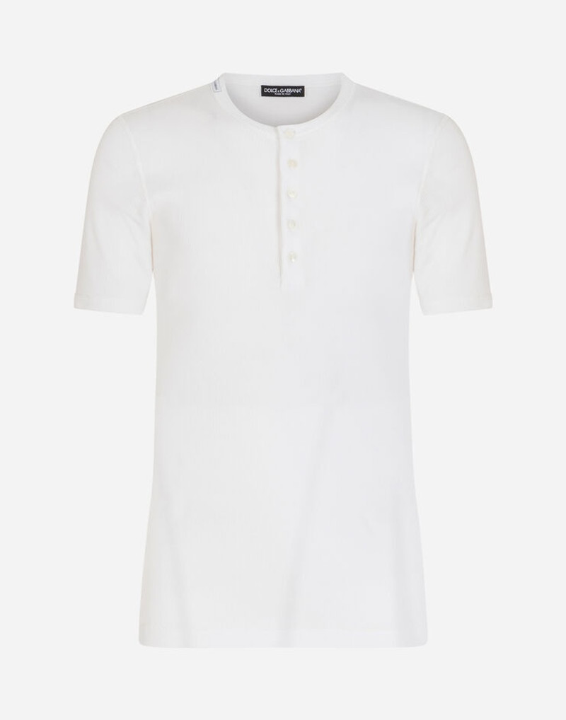 Fine-rib cotton granddad-neck t-shirt 3