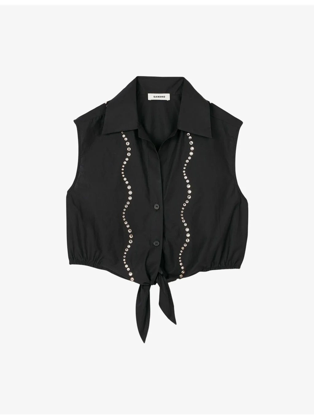 Rhinestone-Embellished Tie-Waist Cotton Shirt - 1