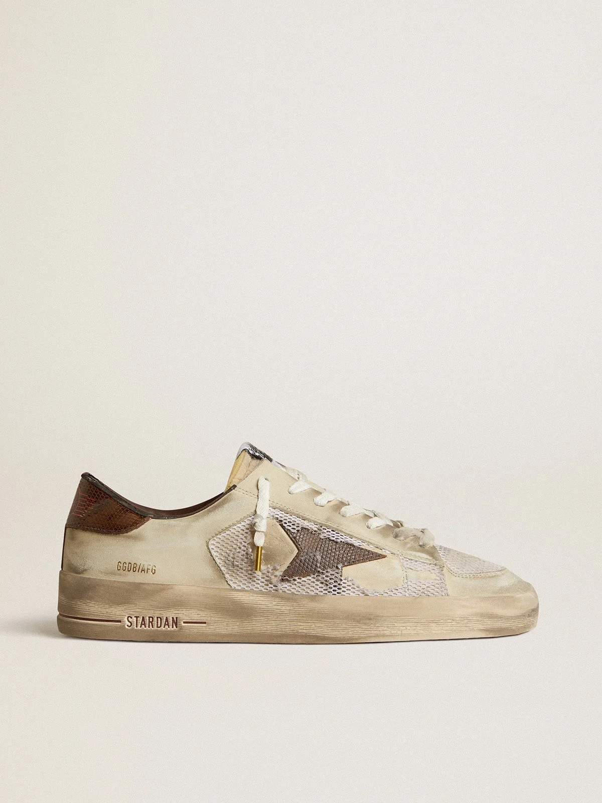 Stardan in nubuck and mesh with brown lizard-print leather star - 1