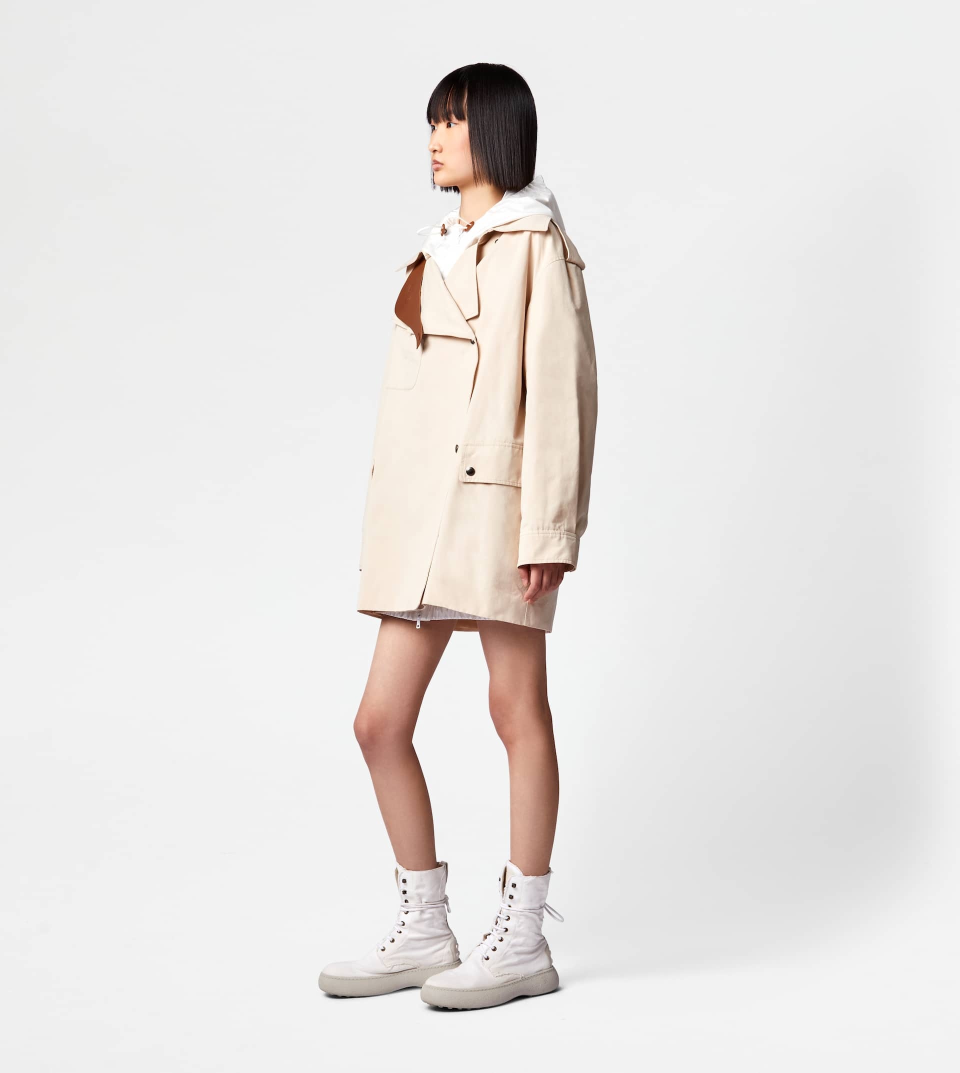 JACKET WITH INSERTS IN LEATHER - OFF WHITE - 4
