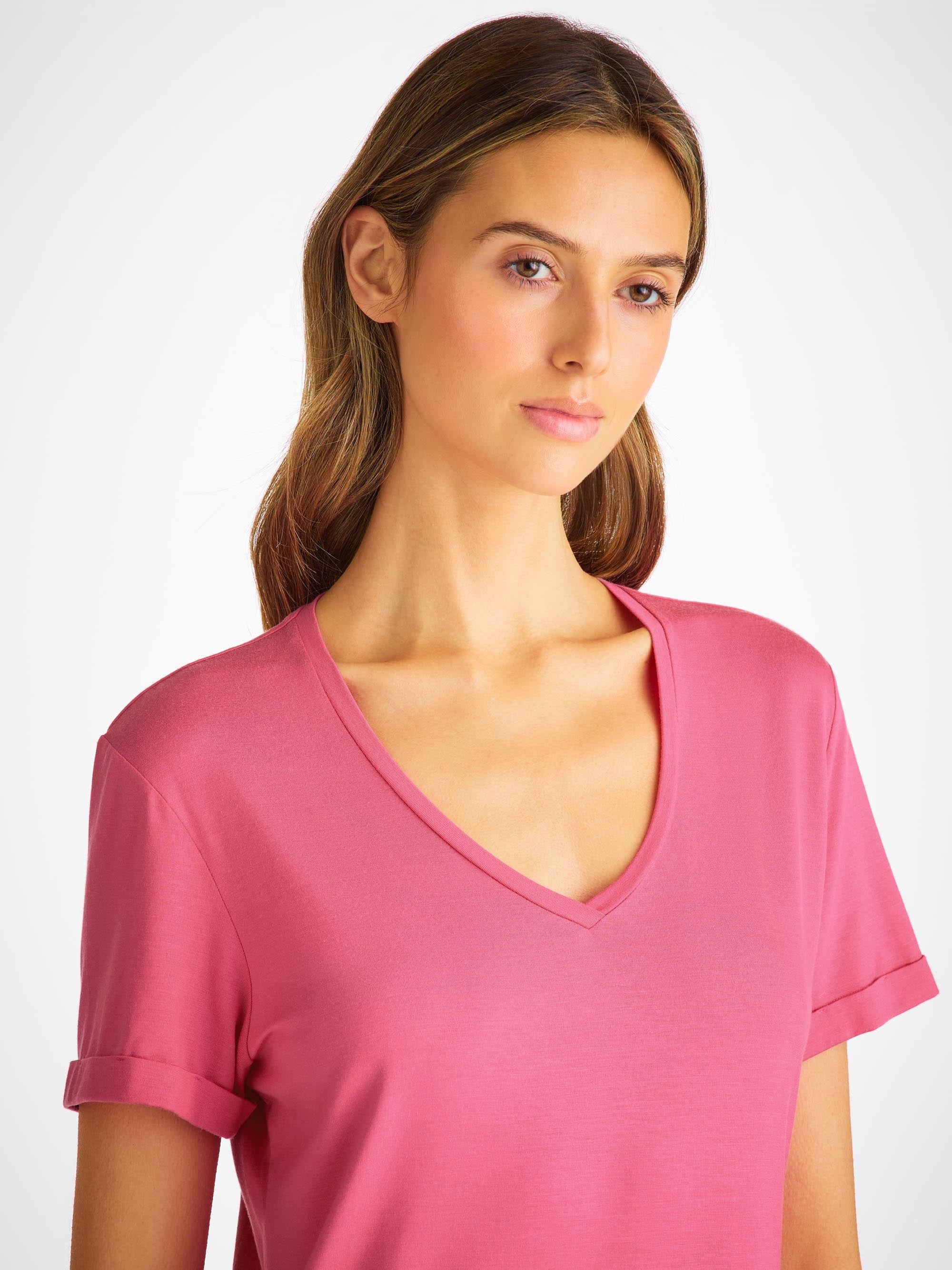 Women's V-Neck Sleep T-Shirt Lara Micro Modal Stretch Flamingo Pink - 5