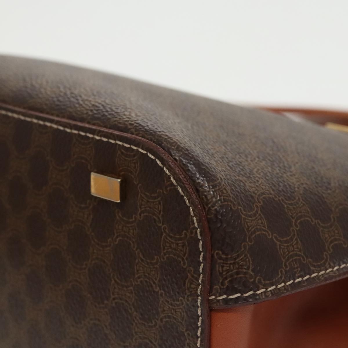 CELINE Macadam Canvas Hand Bag Pvc Leather Brown Gold - 13