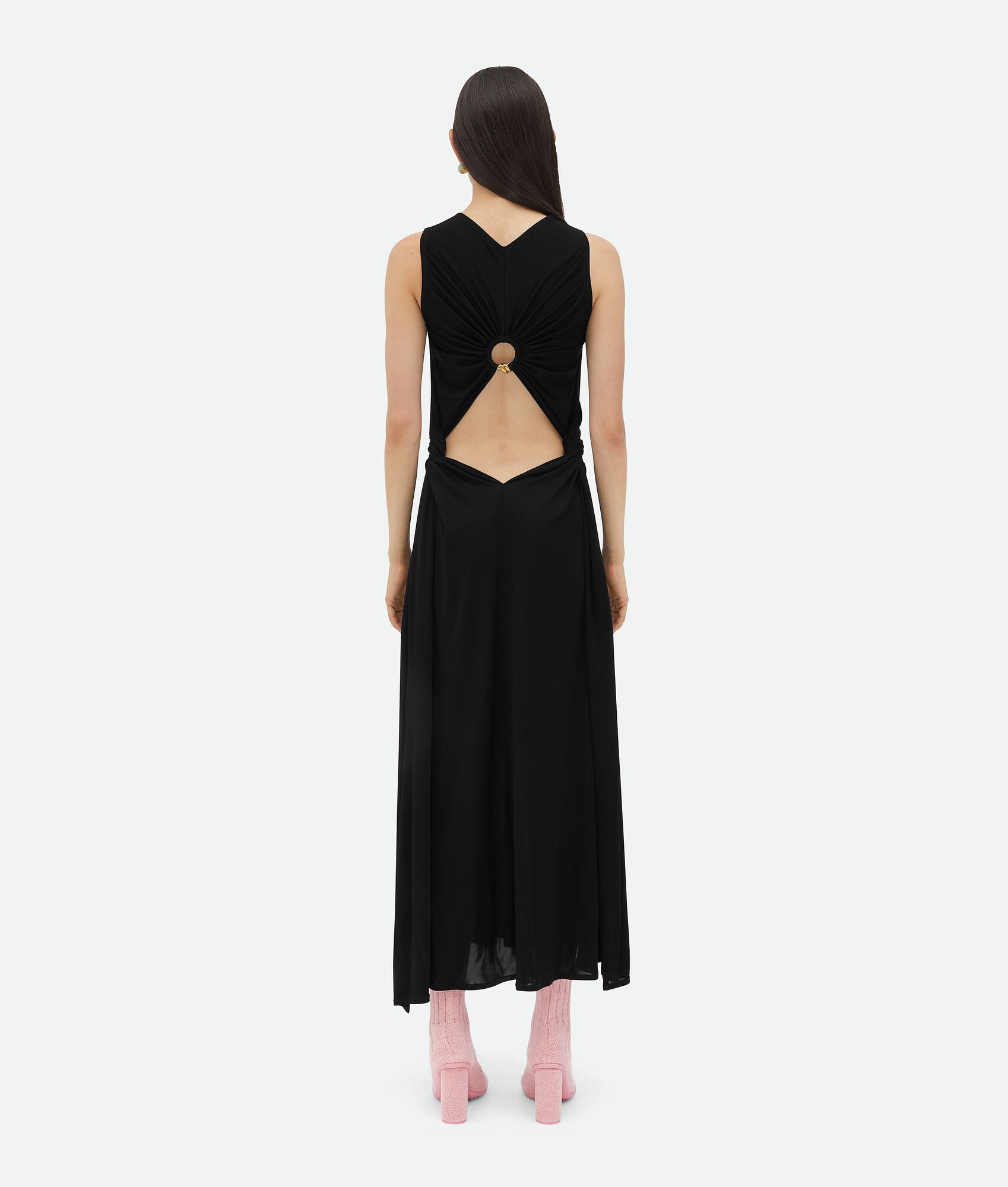Viscose Jersey Long Dress With Knot Ring - 3