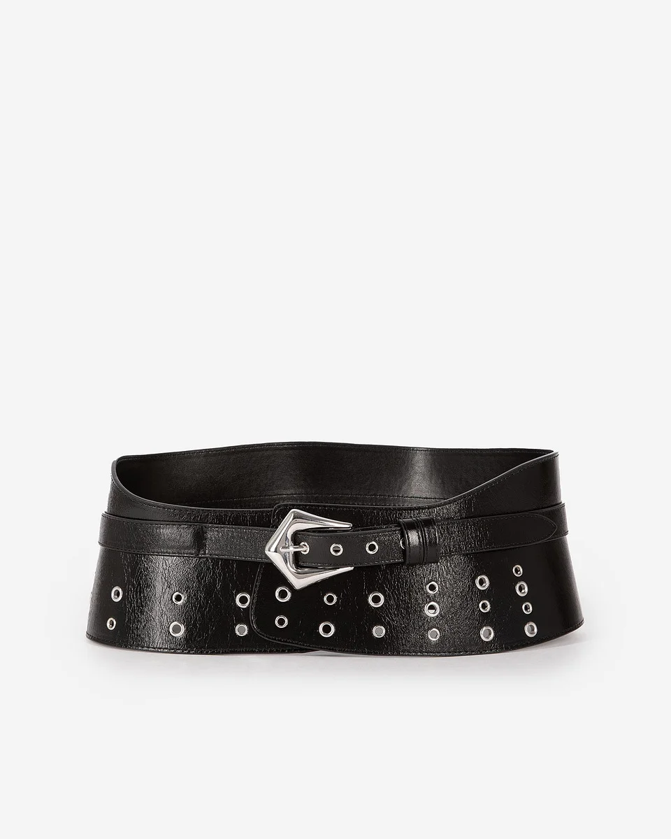 BLACK LEATHER CORSET BELT WITH EYELETS - 1