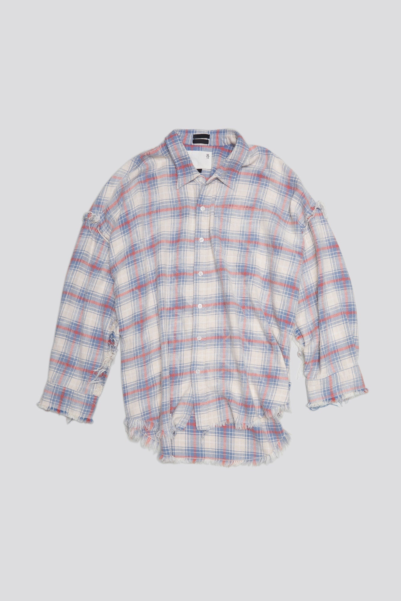SHREDDED SEAM DROP NECK - BLEACHED ECRU PLAID - 1
