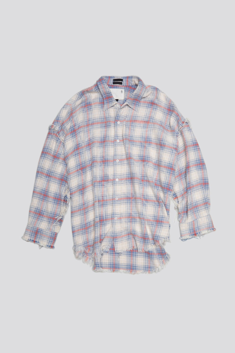 SHREDDED SEAM DROP NECK - BLEACHED ECRU PLAID 1