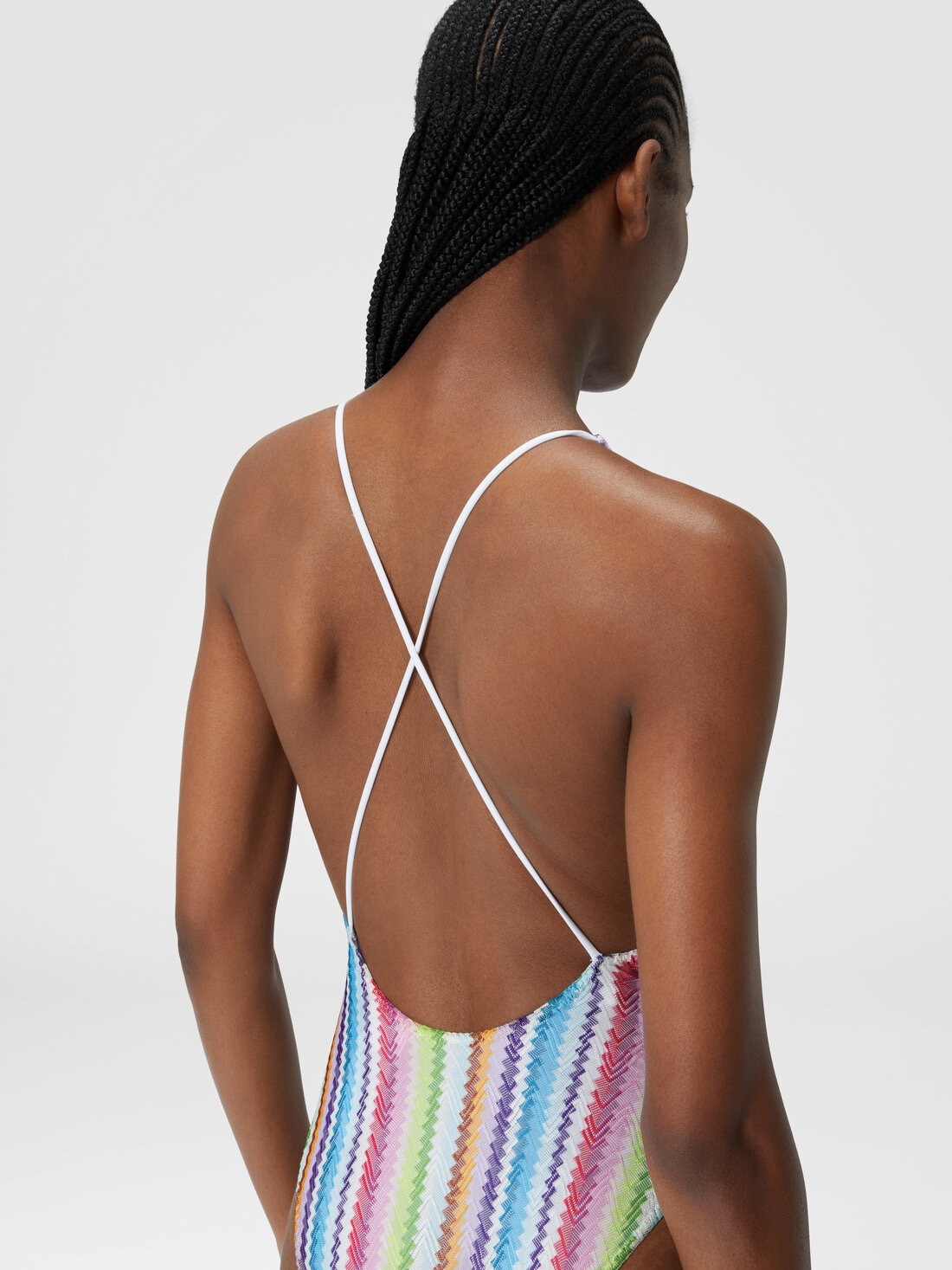 Zigzag print one-piece swimsuit with V-neckline - 5
