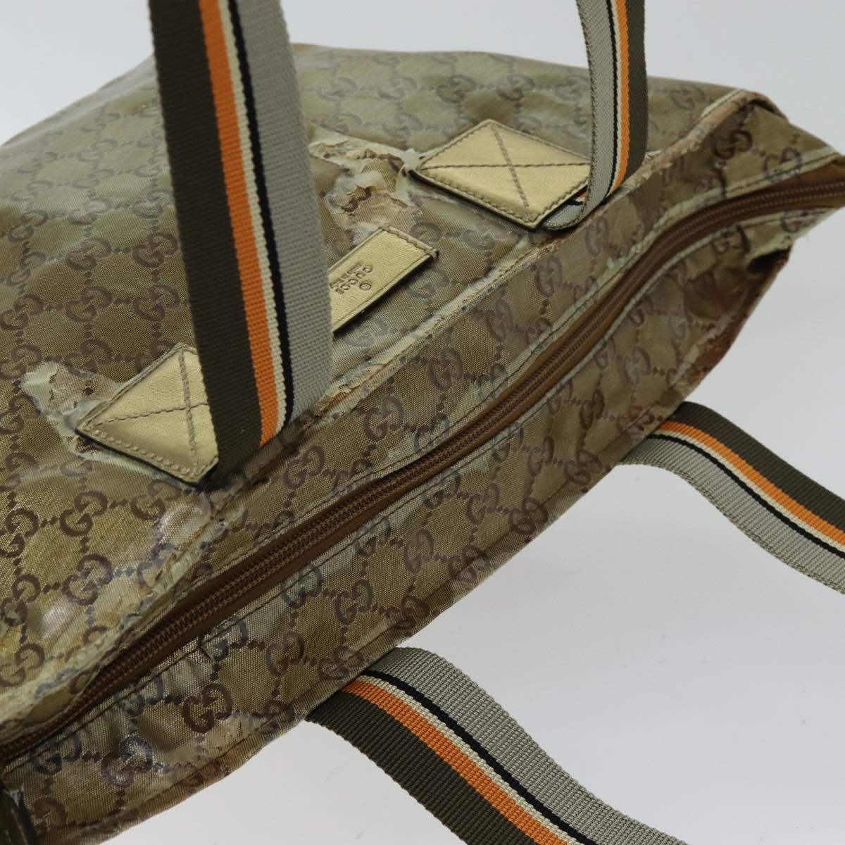 GUCCI GG Crystal Tote Bag Gold Gray Brown - 6