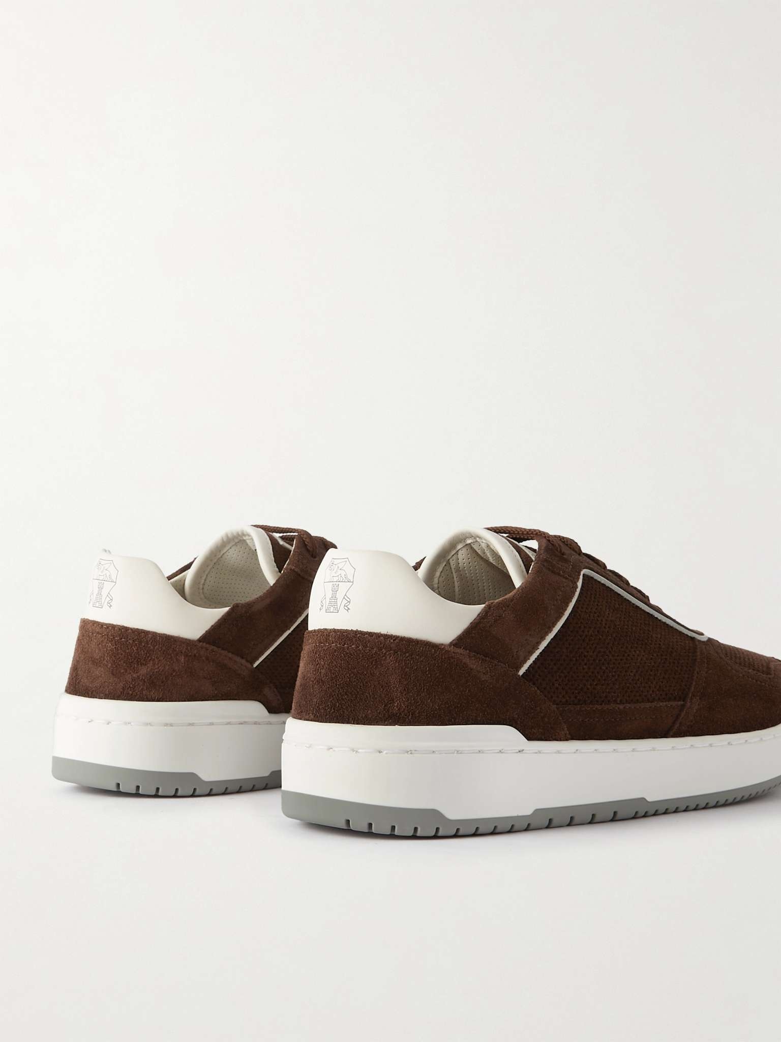 Suede-Trimmed Perforated Leather Sneakers - 5