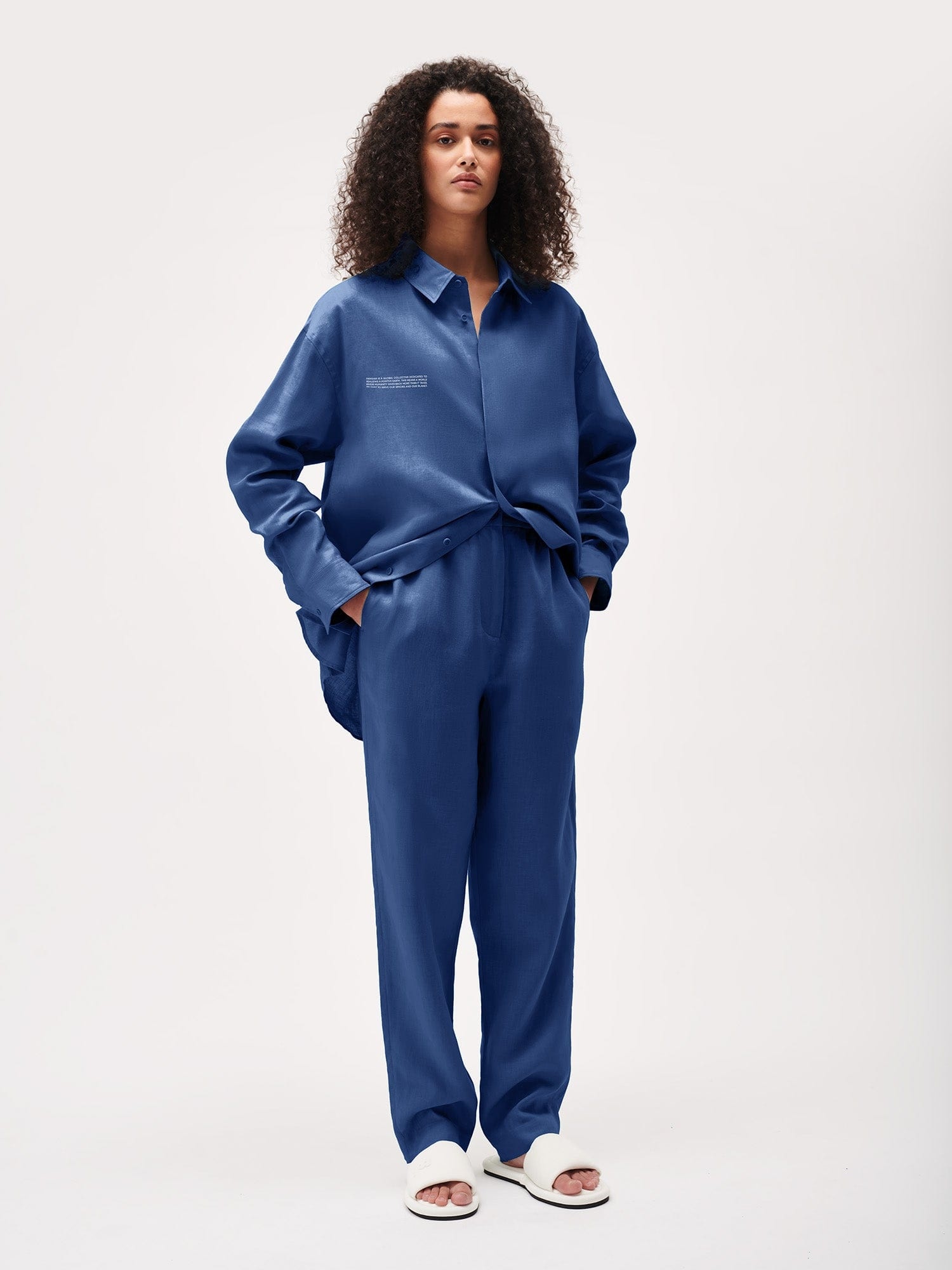 Womens DNA Linen Collared Long Sleeve Shirt - Lapis Blue - 2
