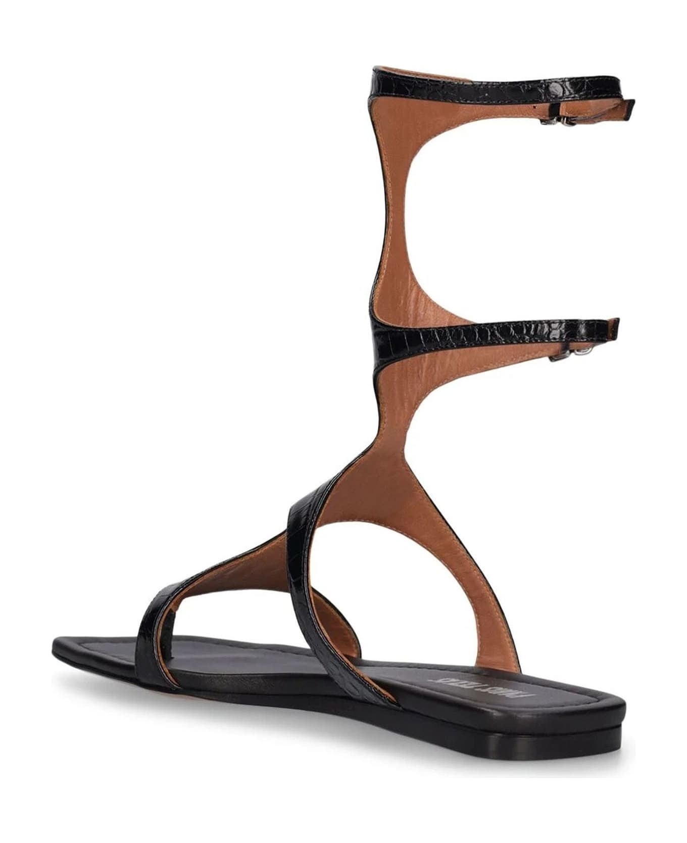 Sandal In Black Croc-embossed Leather - 3
