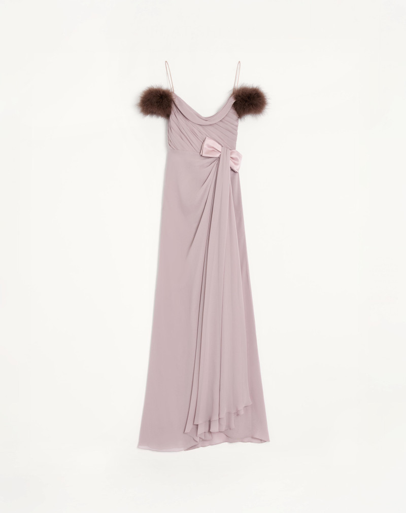 LONG DRESS IN LIGHT GEORGETTE WITH FEATHERS 1