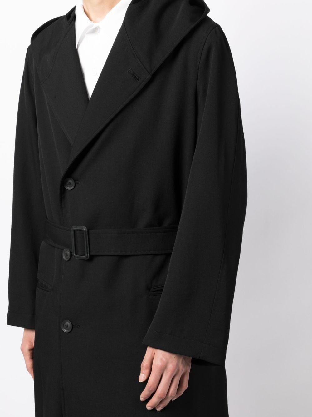 belted hooded wool trench coat - 5