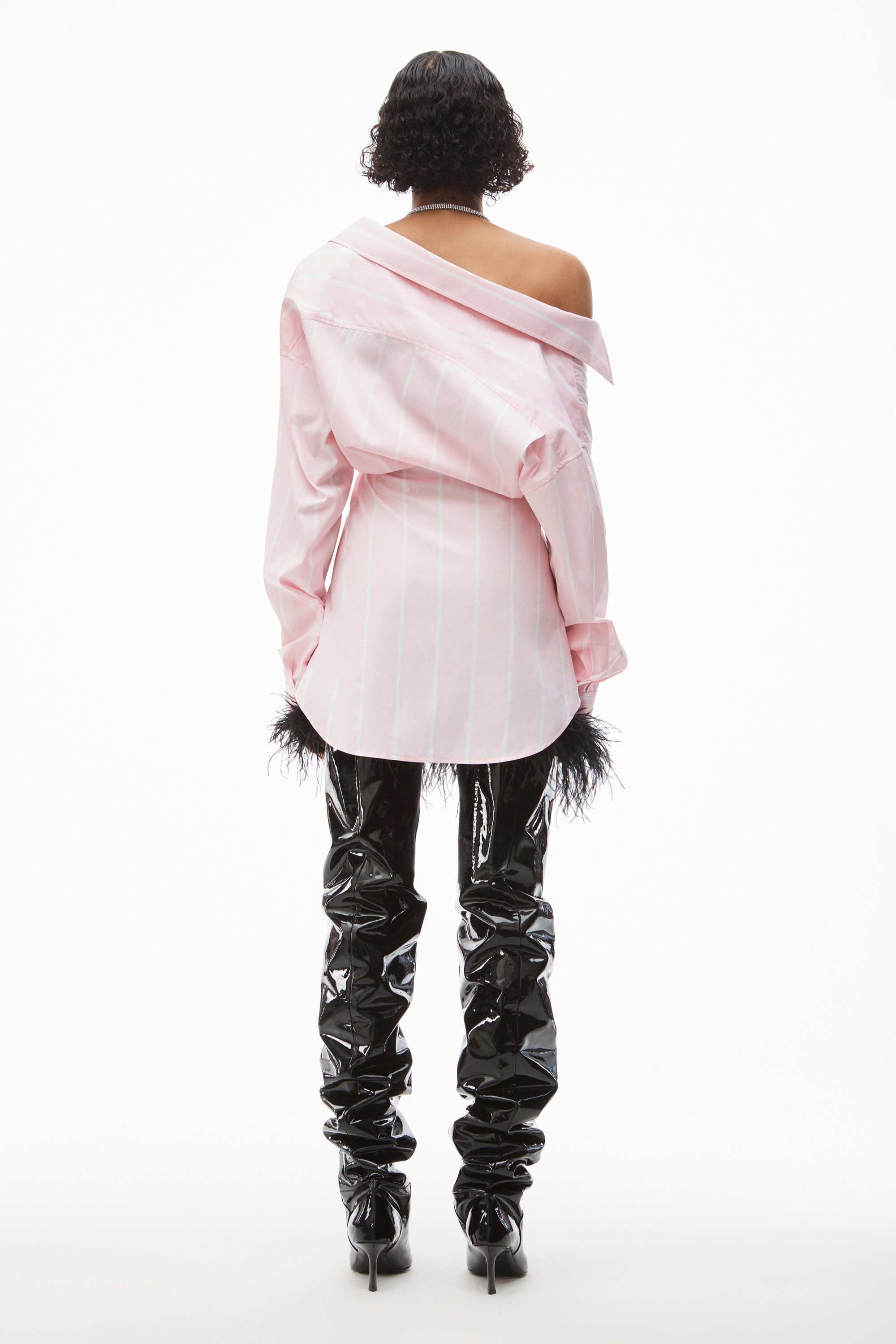 OFF-SHOULDER SHIRT DRESS IN COTTON POPLIN - 5