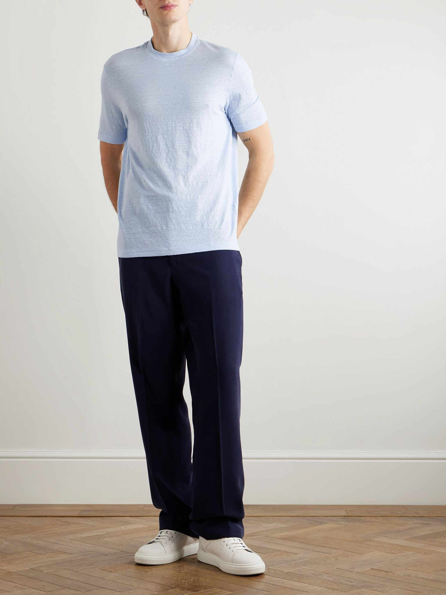 Linen-Blend Jersey T-Shirt Sky blue - 2