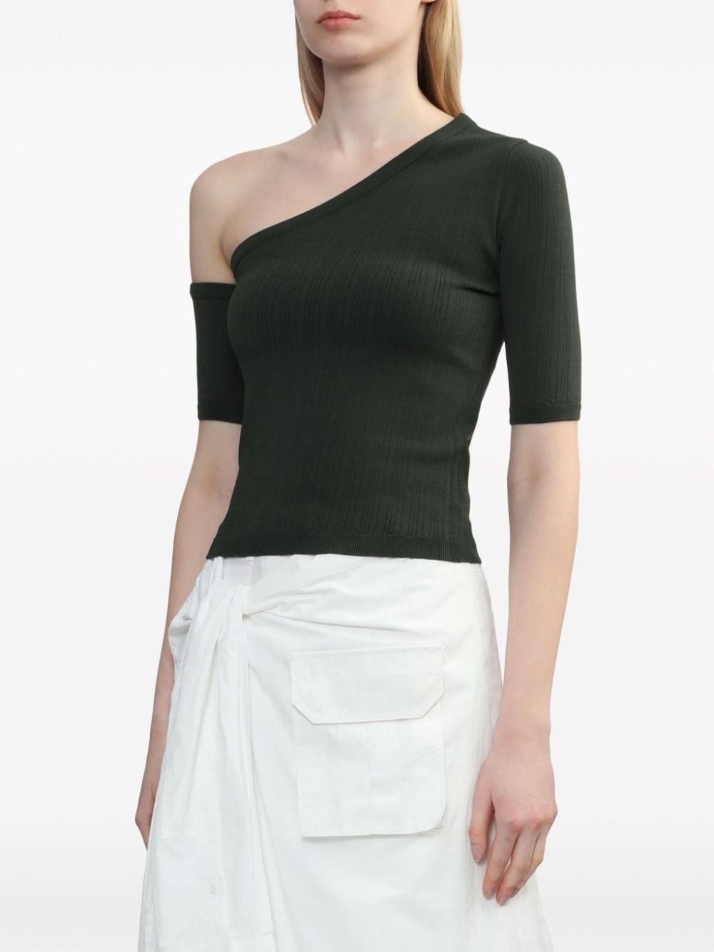 ribbed-knit one-shoulder top - 3