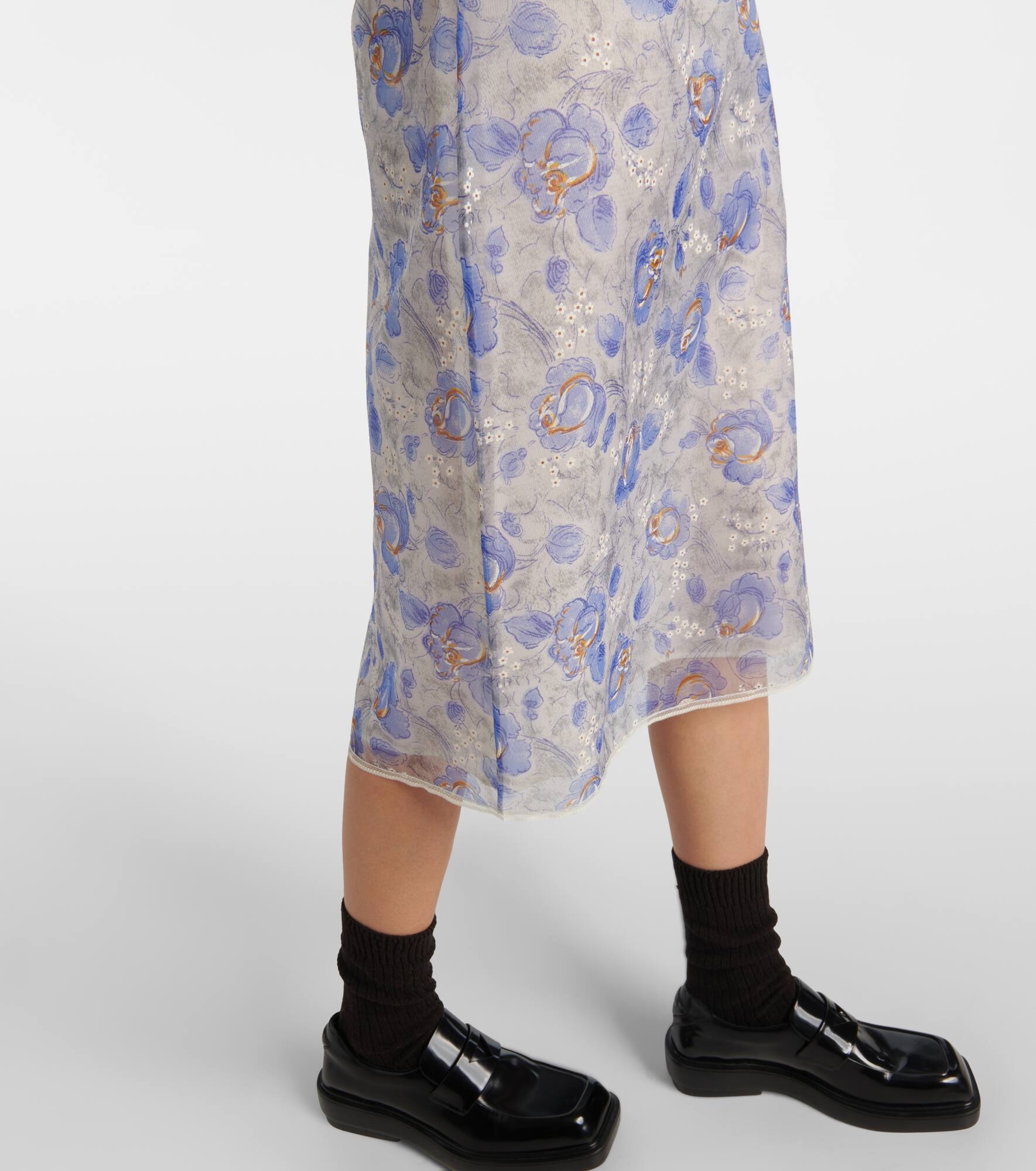 Floral sheer chiffon pencil skirt - 5