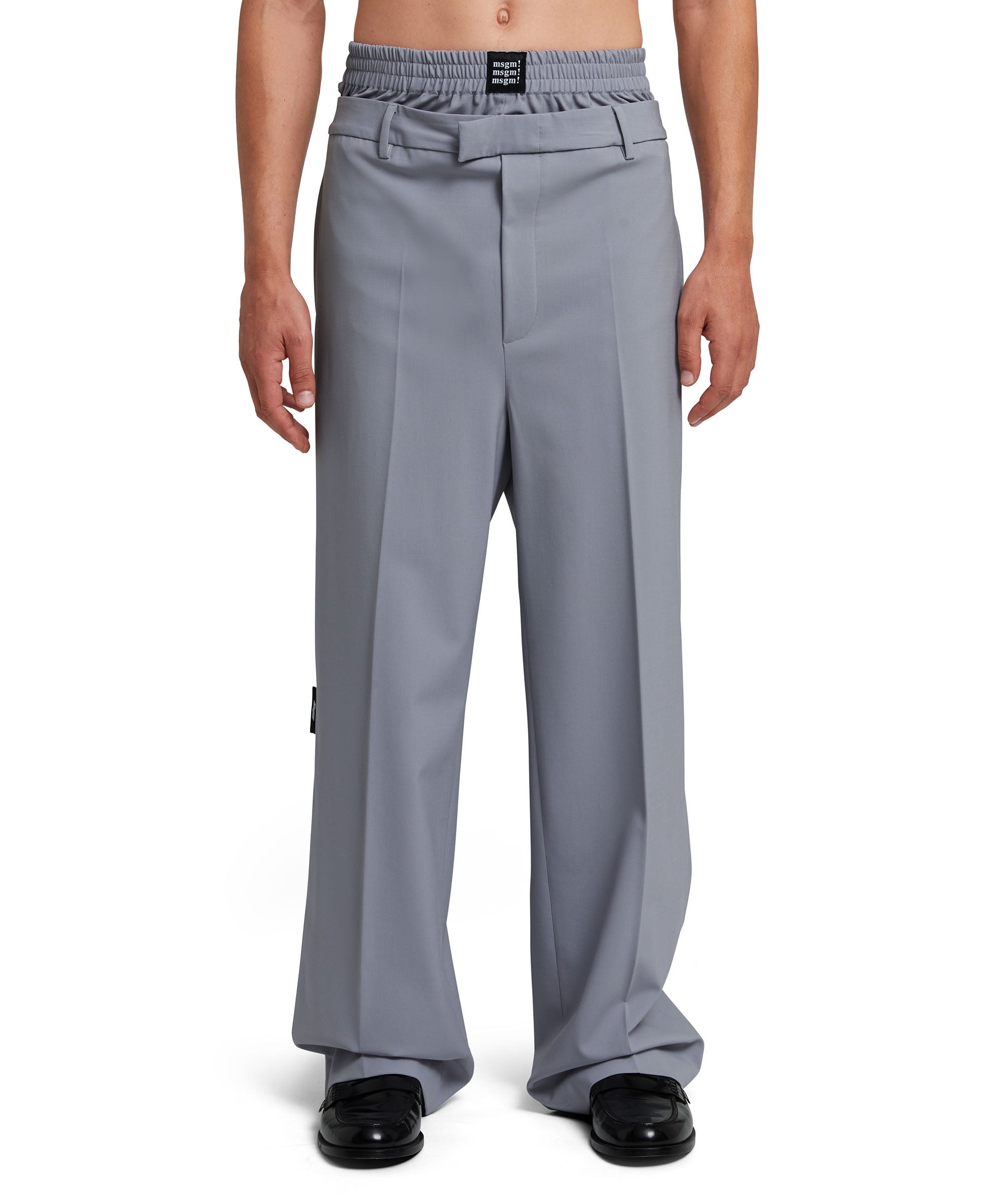 Flamed viscose canvas double-belted pants with elastic waistband - 2