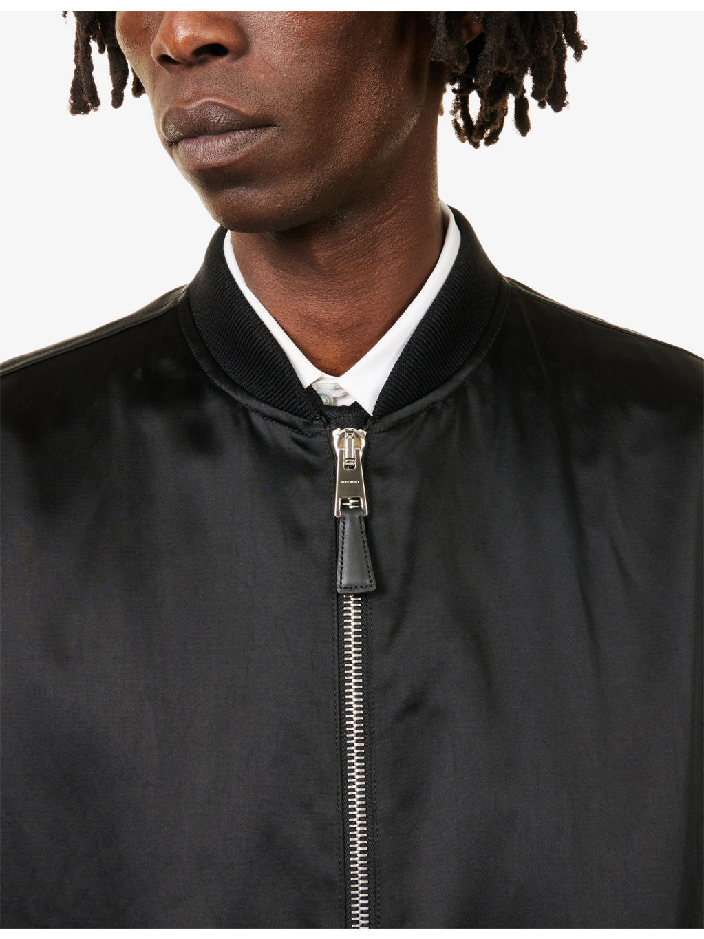 Contrast-Satin Regular-Fit Leather Jacket - 5