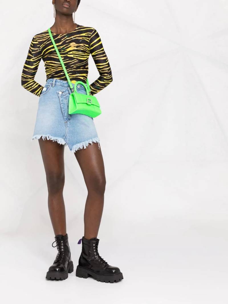 GCDS asymmetric mini denim skirt outlook