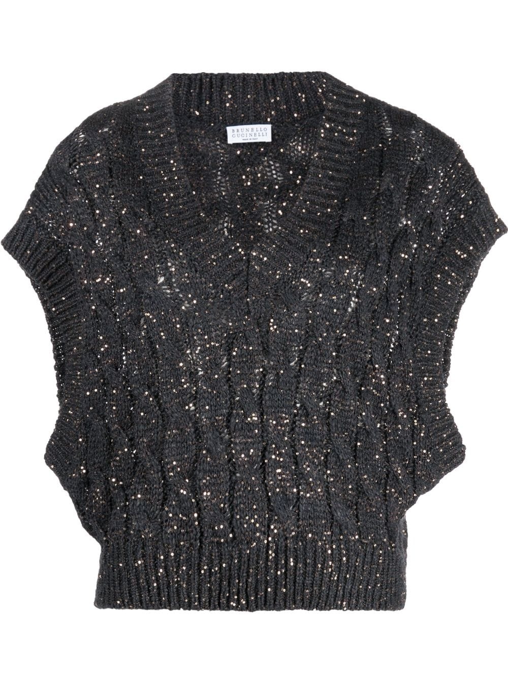 sequin-embellished cable-knit vest - 1