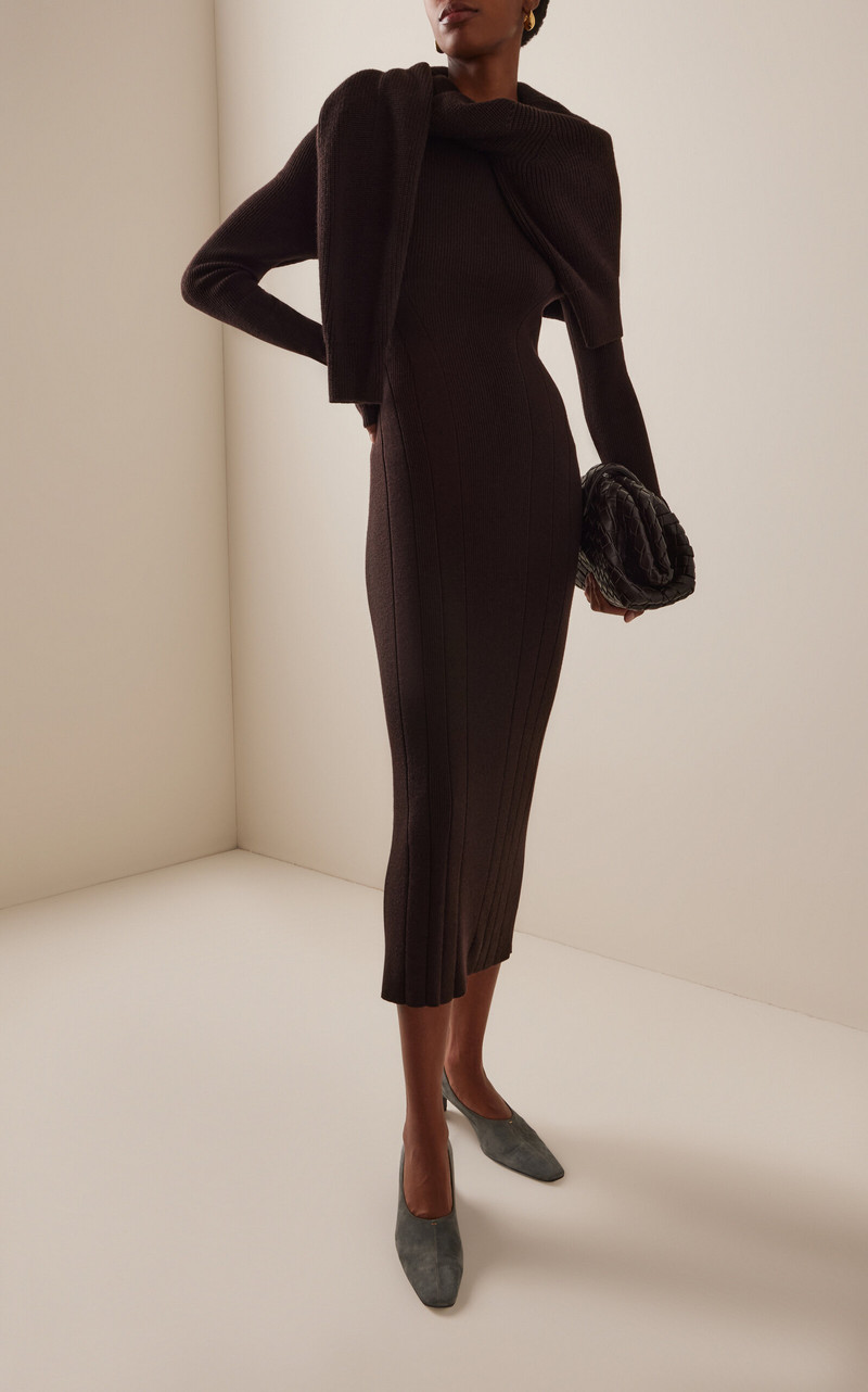 Another Tomorrow Ribbed Wool Dress brown outlook