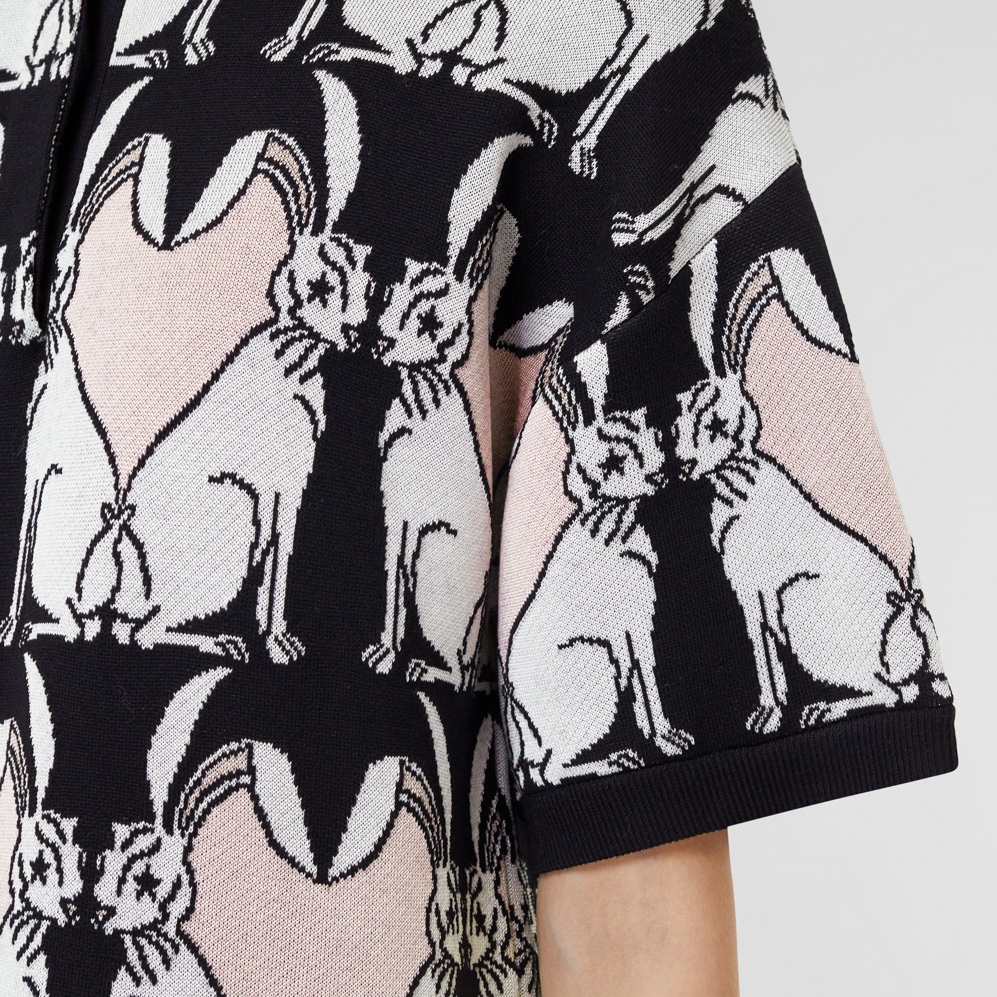 Rabbit Motif Wool Blend Jacquard Polo Shirt Dress - 5