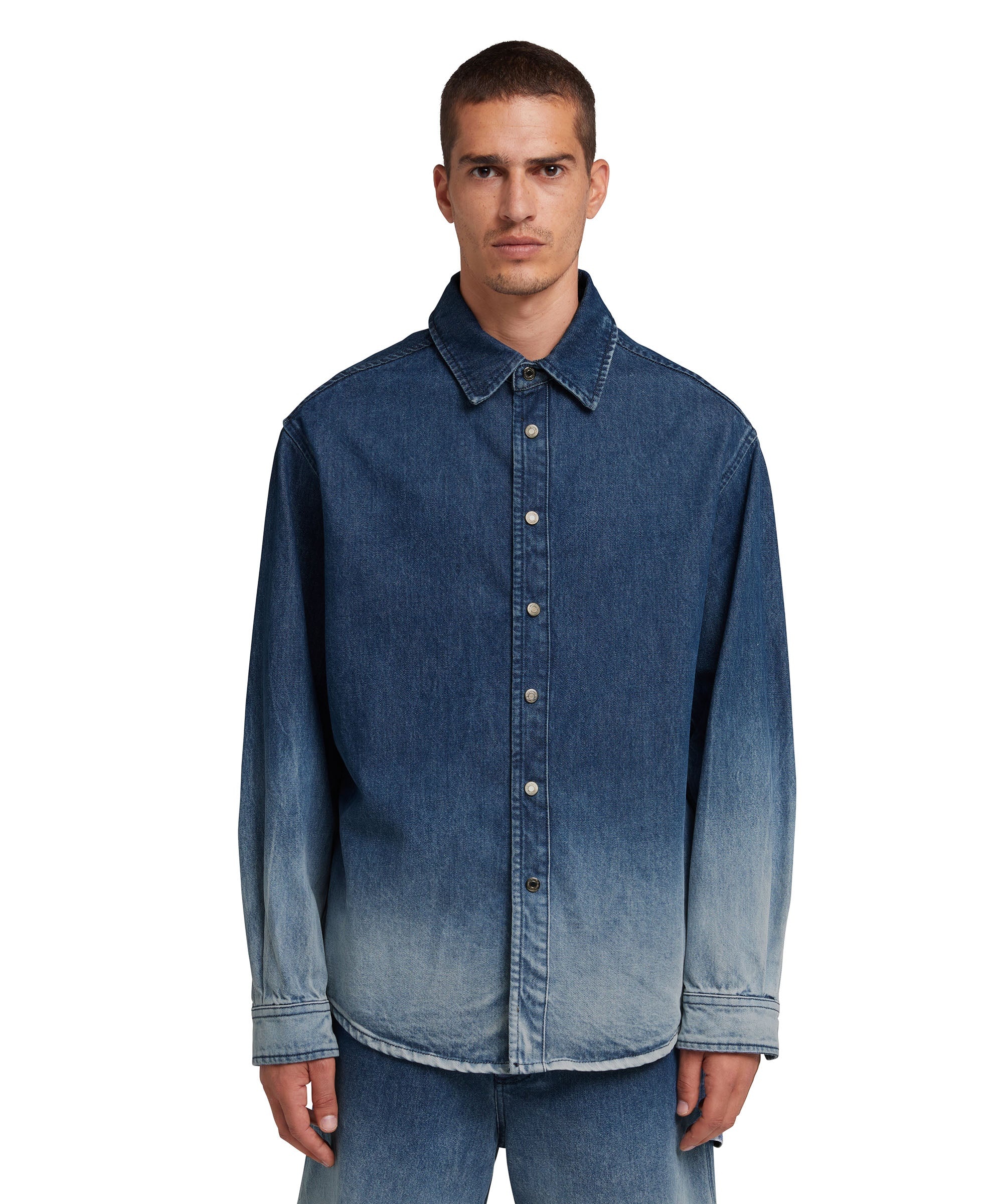 Blue denim shirt with faded treatment - 2