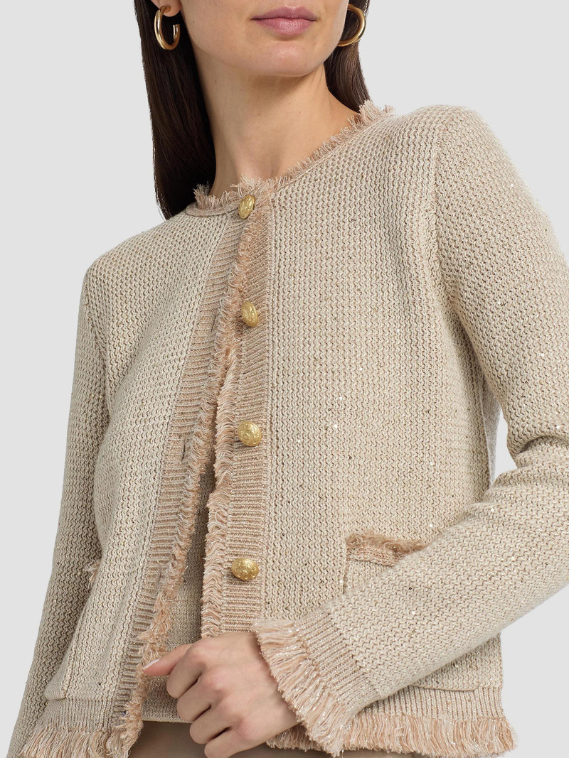 Women's Kailey Metallic-Knit Frayed Linen-Blend Cardigan - Natural 6