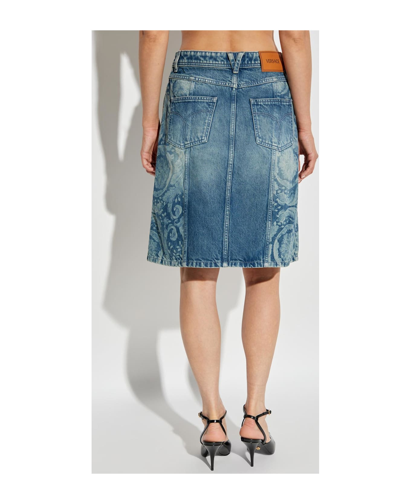 Versace Denim Skirt With Front Slit - 4