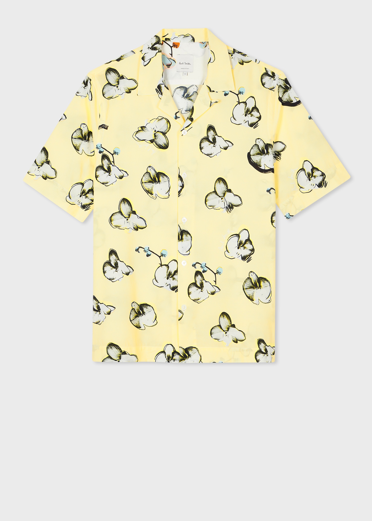 Yellow 'Orchid' Print Viscose-Blend Short-Sleeve Shirt - 1