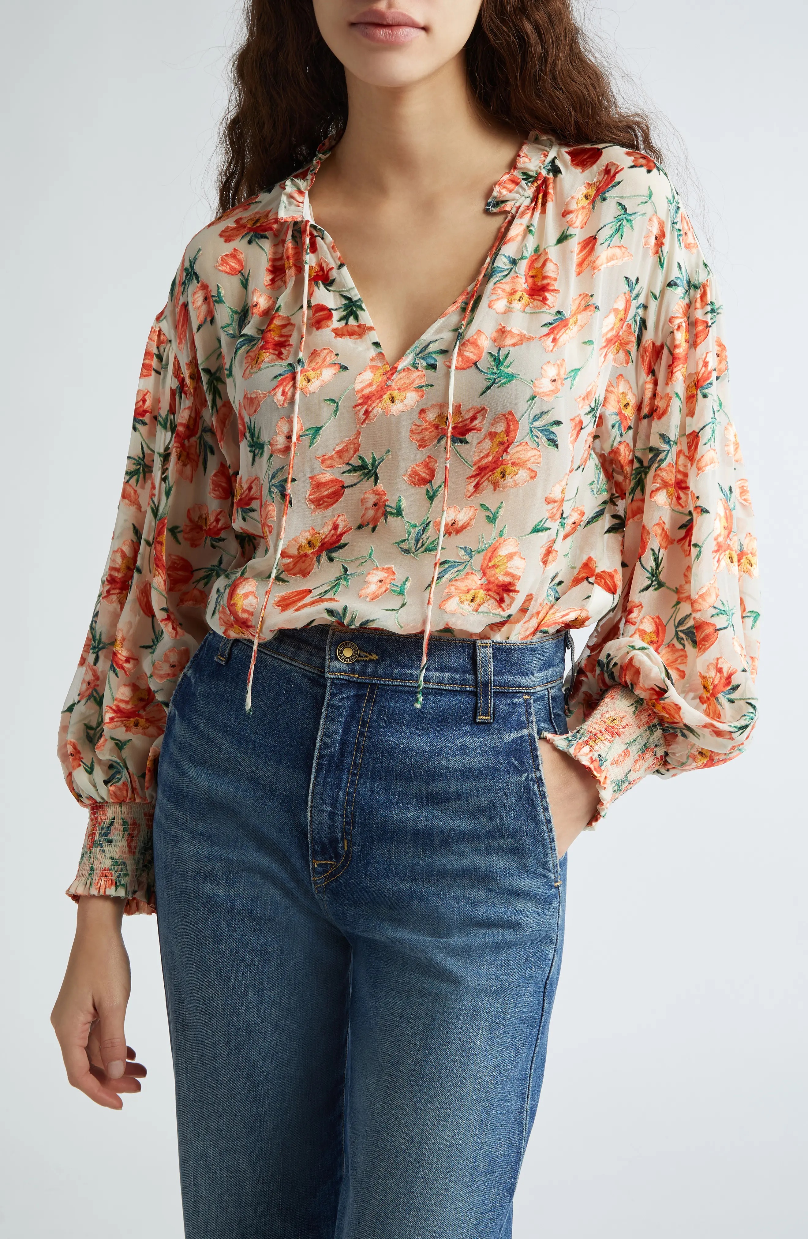 Alice + Olivia Julius Smocked Tie Neck Top | nordstrom
