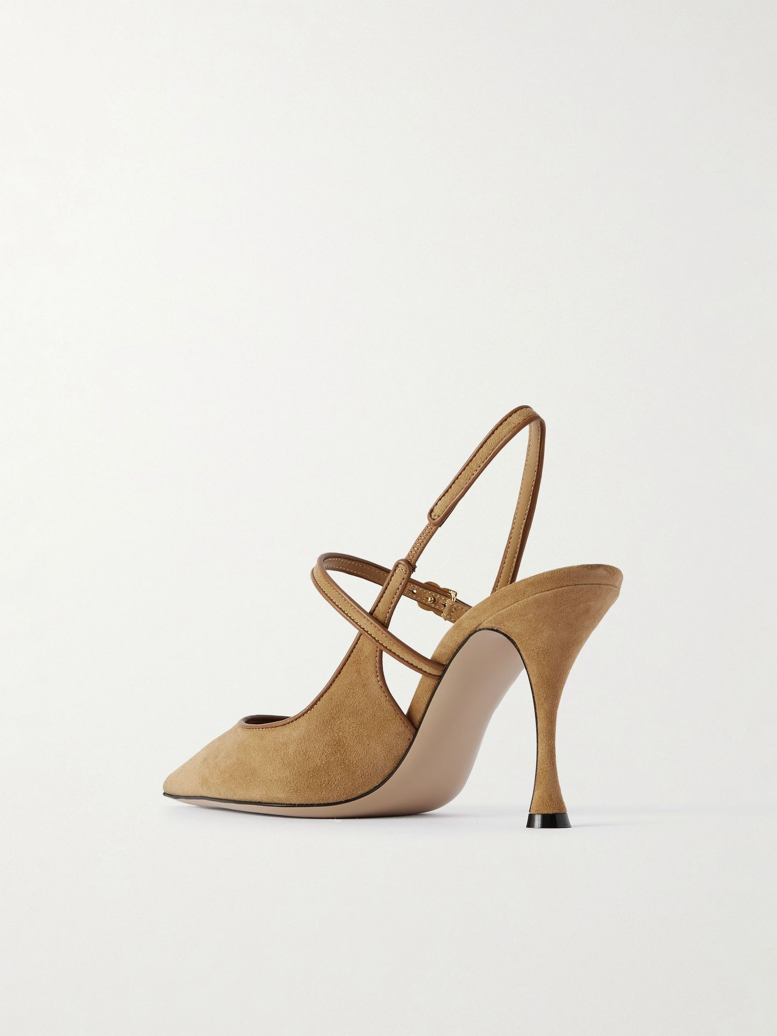 Italian Tailoring leather-trimmed suede slingback pumps Camel - 3
