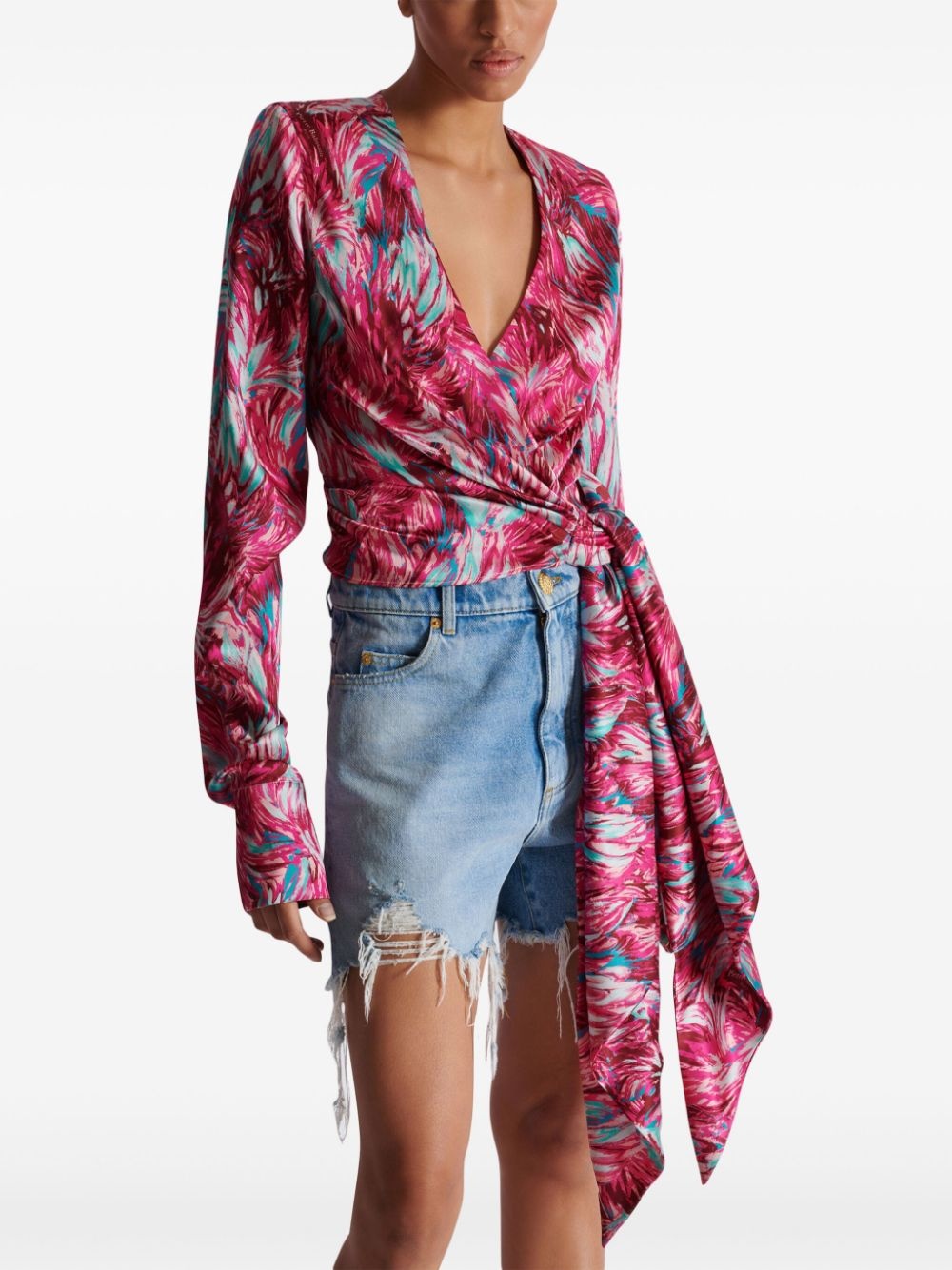 Feather-print silk blouse - 6