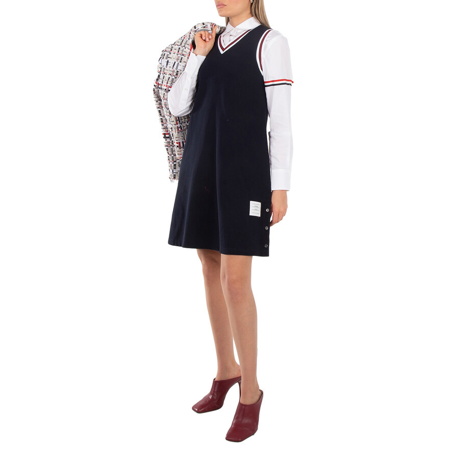 Thom Browne Stripe V-Neck Classic Pique Tennis Dress - 3