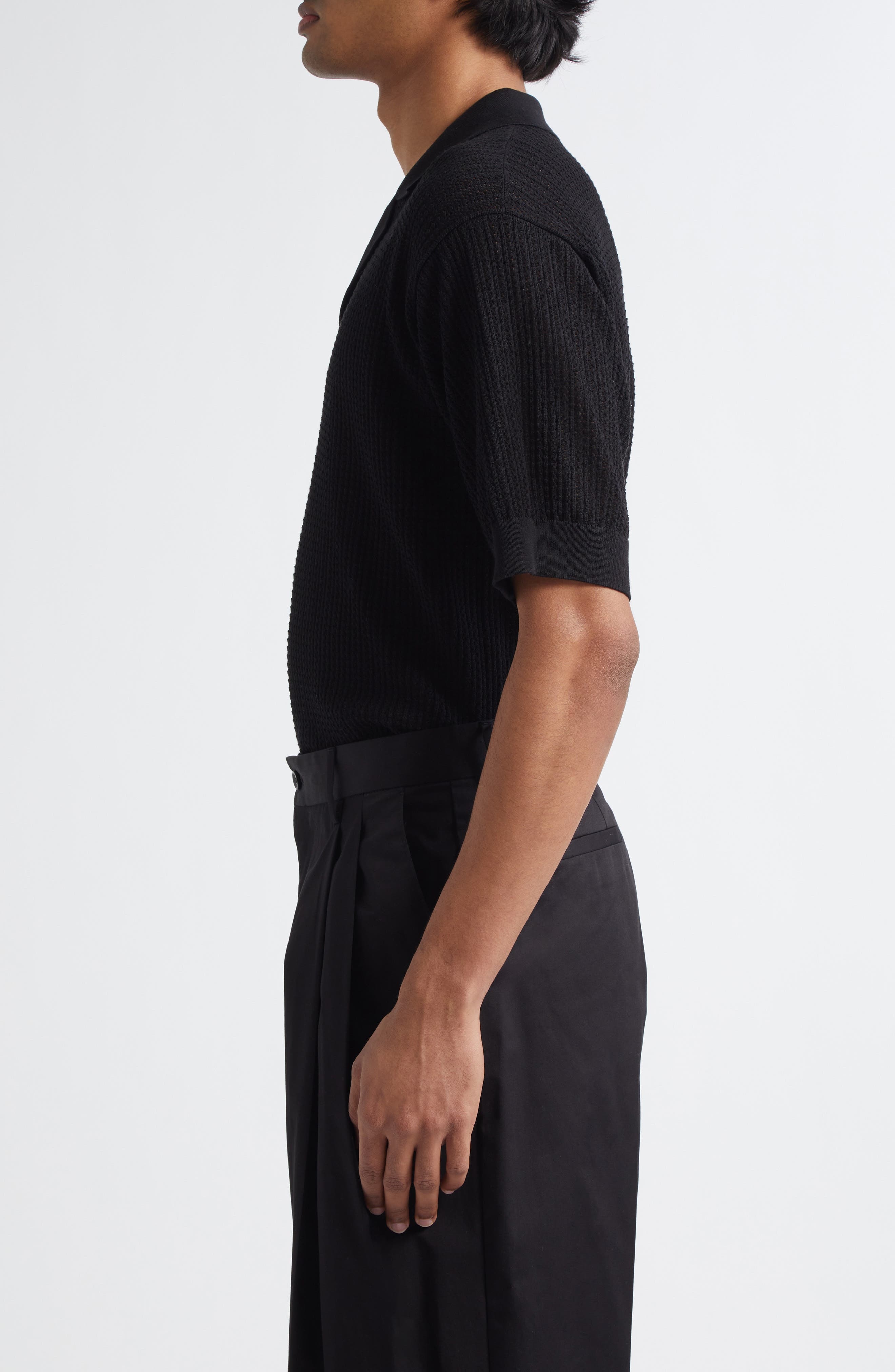 Dolce&Gabbana Ribbed Polo Sweater in N0000 Black at Nordstrom - 4