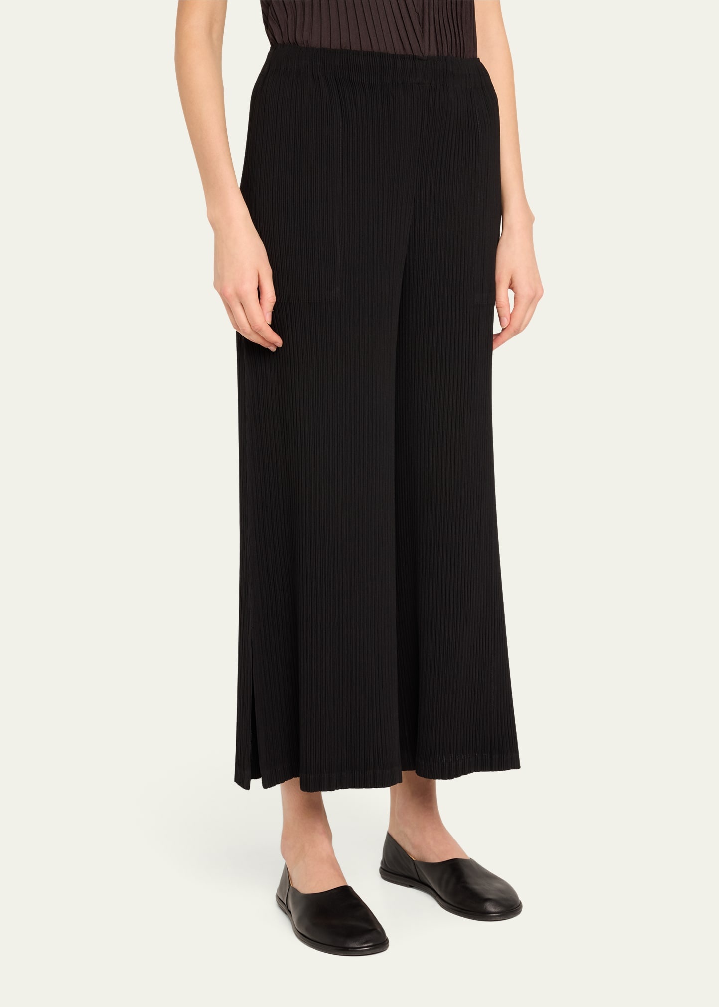 Hatching Pleated Wide Leg Pants - 4