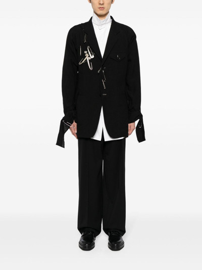 Yohji Yamamoto safety-pin embellished linen blazer outlook