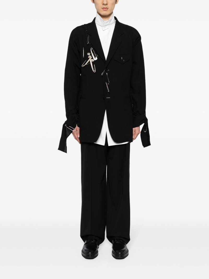 Yohji Yamamoto safety-pin embellished linen blazer outlook