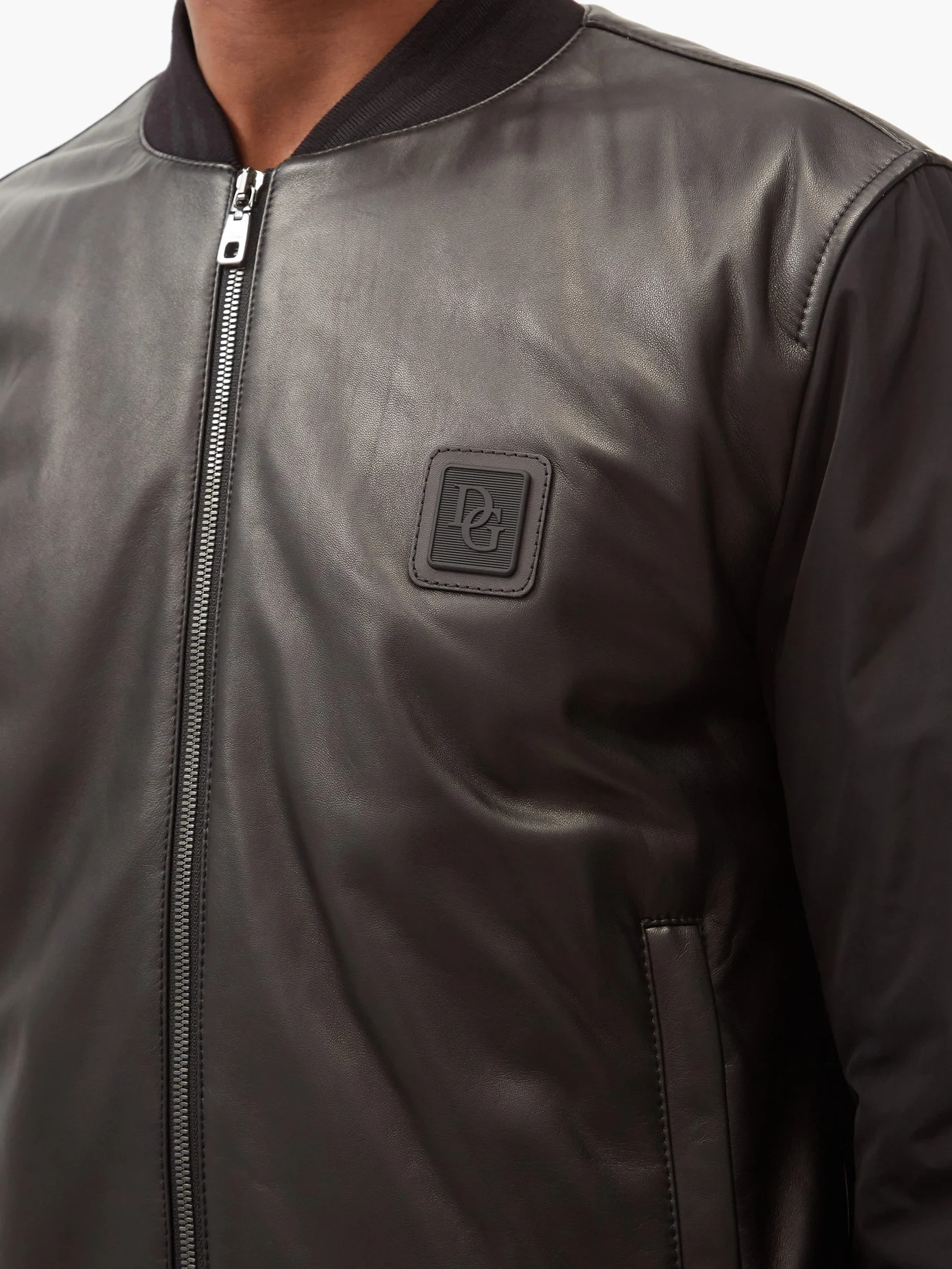 Logo-patch leather and shell bomber jacket - 3