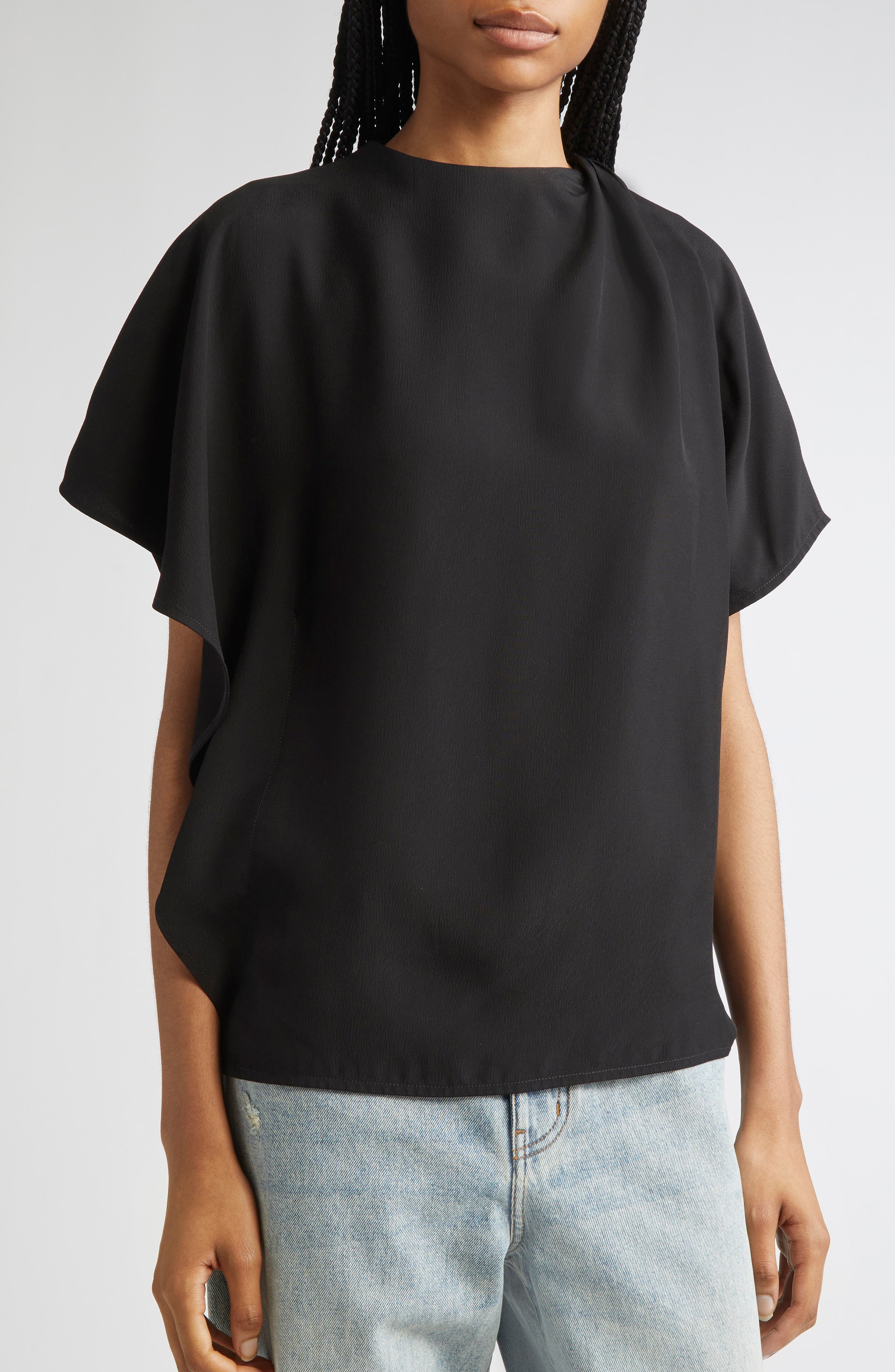 Proenza Schouler Etta Hammered Viscose Asymmetric Sleeve Top in Black at Nordstrom - 5