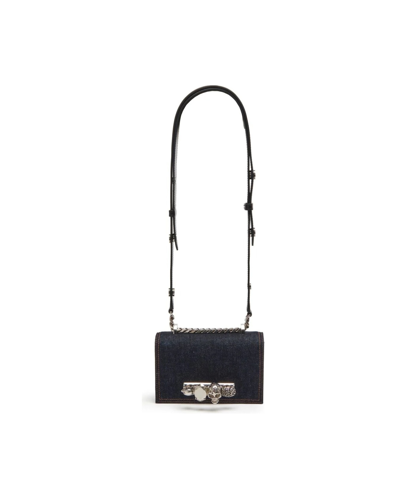Mini Biker Jewelled Satchel Bag In Denim - 4