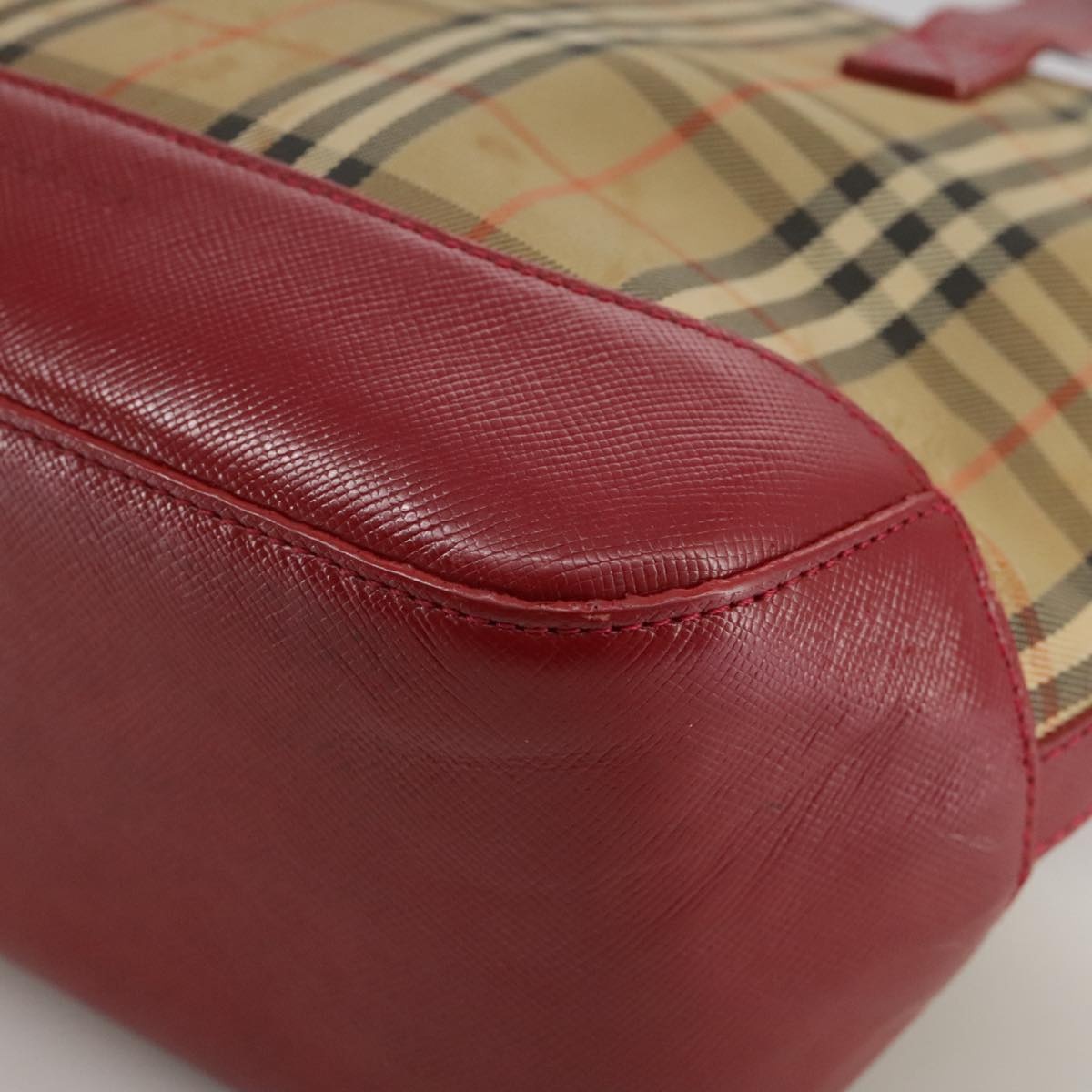 Burberry Nova Check Hand Bag Canvas Beige Red - 14