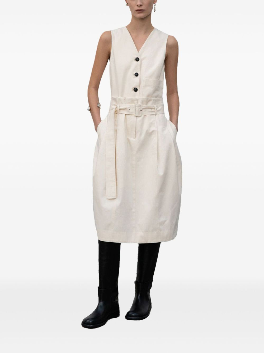 button-front belted midi dress - 2
