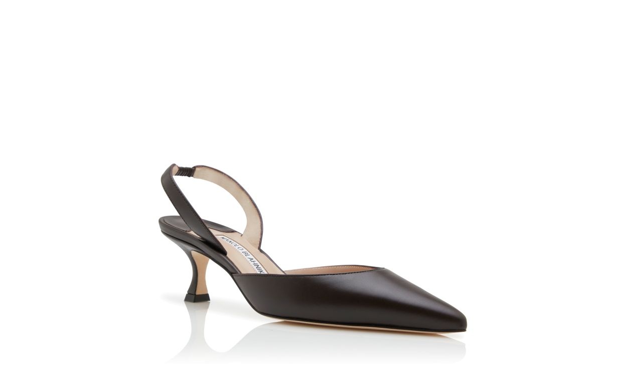 Brown Nappa Leather Slingback Pumps - 3