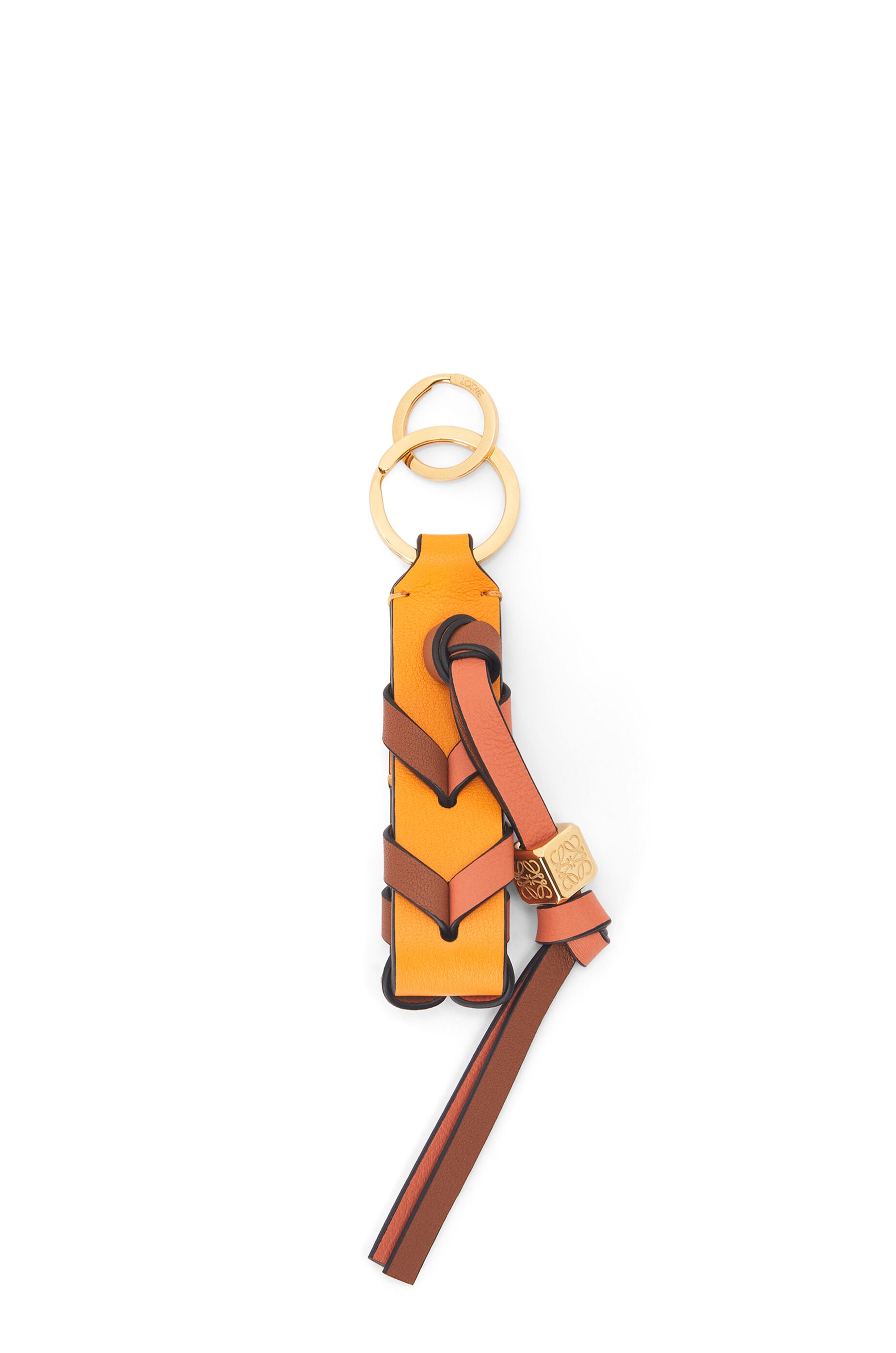 Braided strap keyring in calfskin and brass - 1