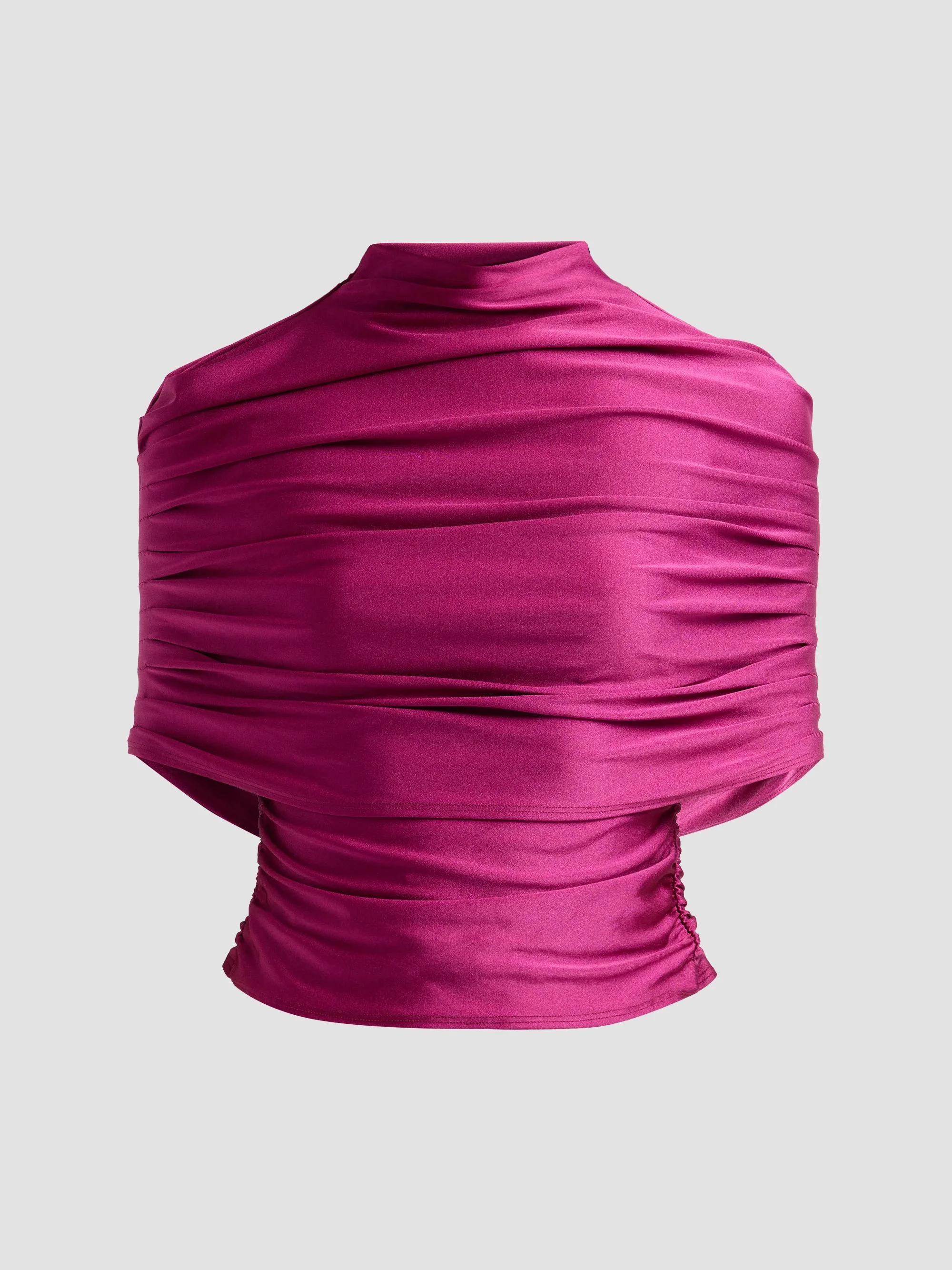 Women's Pleated Foldover Blouse - Berry - 1