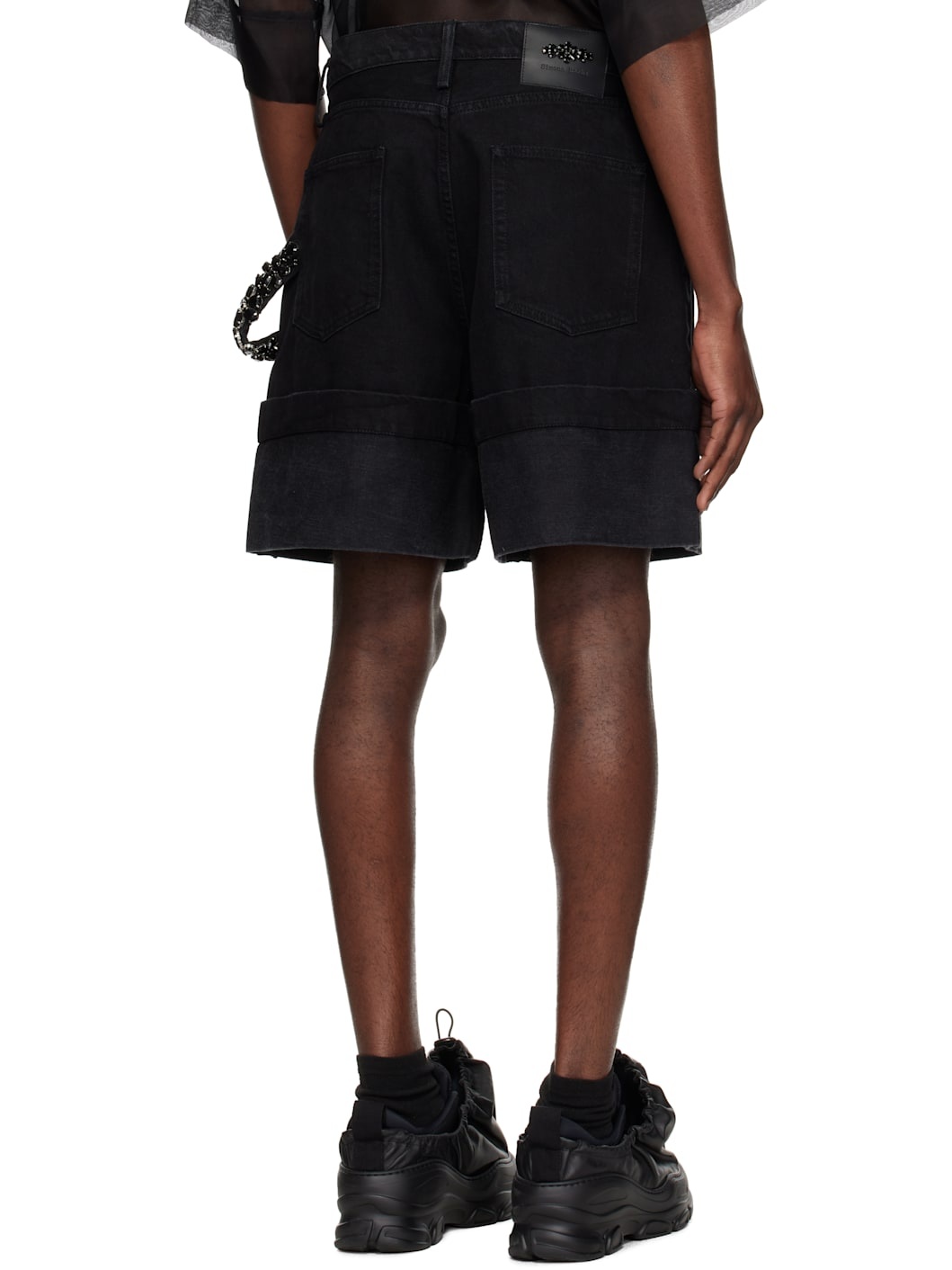 Black Wide Leg Puddle Denim Shorts - 3