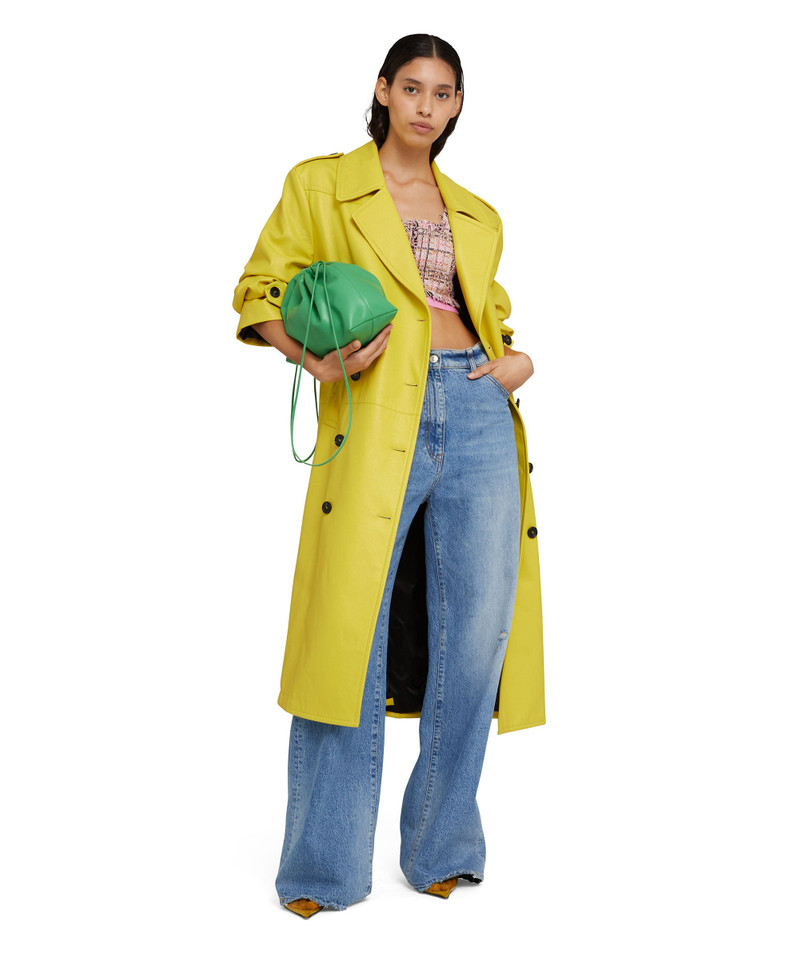 Solid color double-breasted faux leather trench coat 4