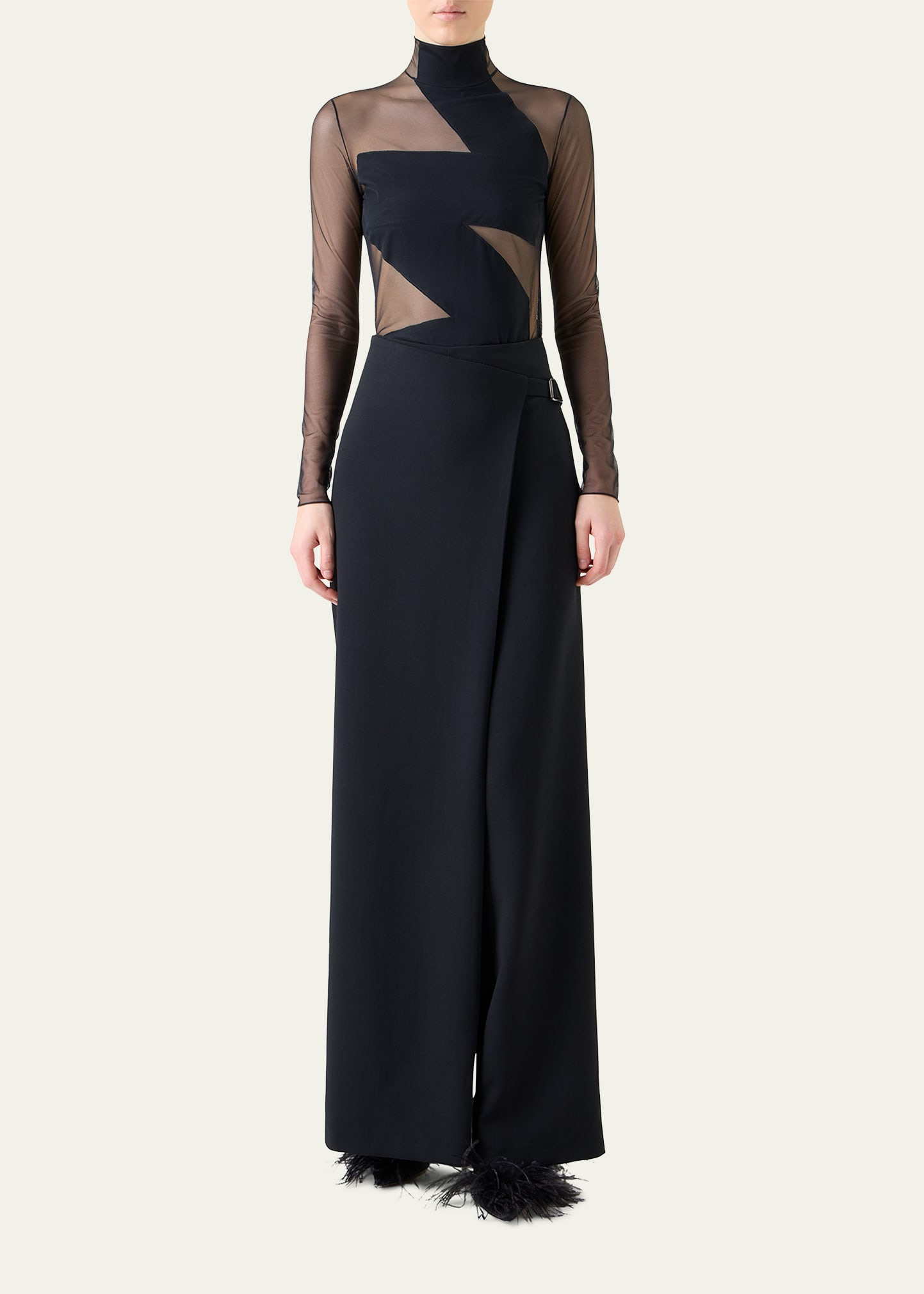 Mock-Neck Zigzag Tulle Long-Sleeve Top - 2